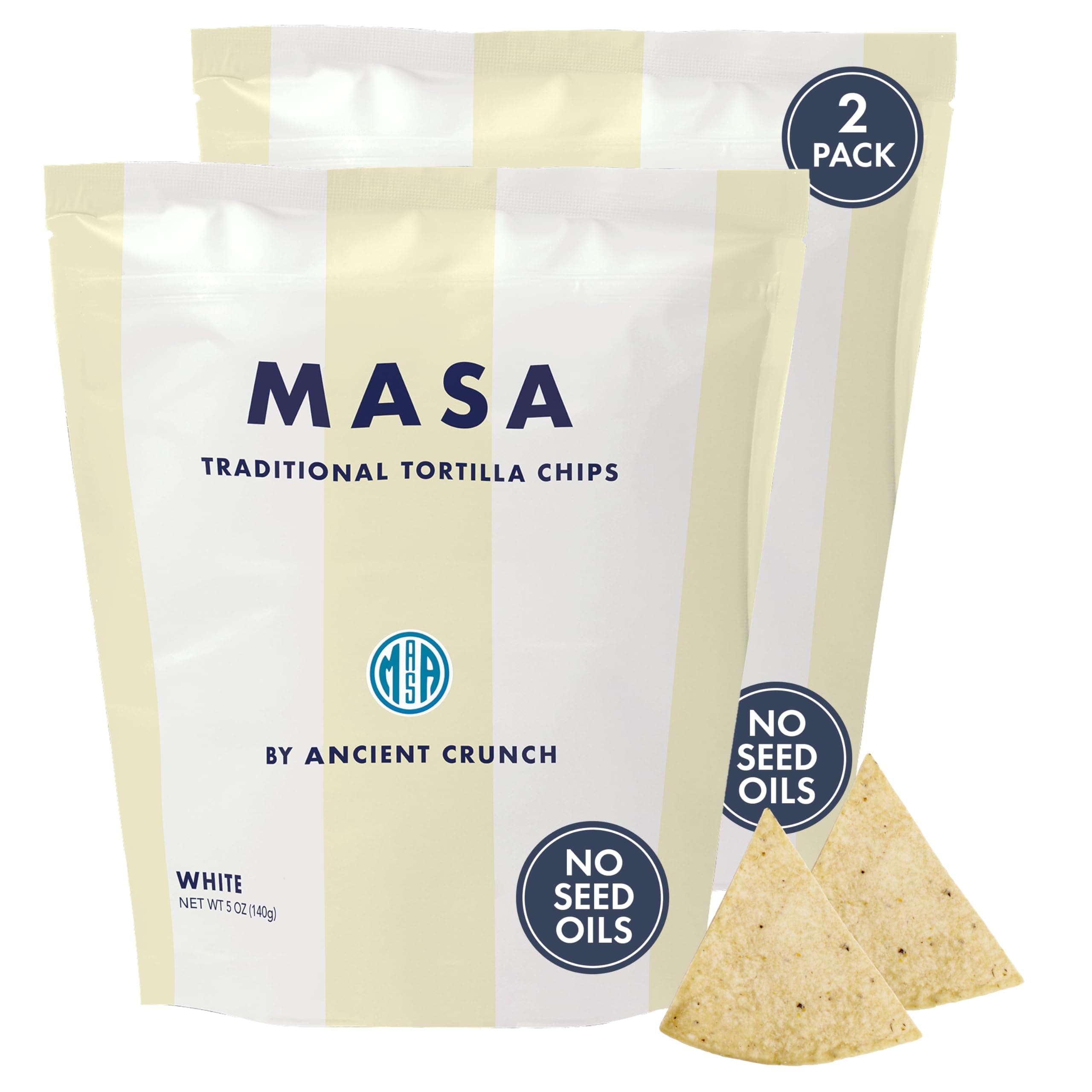 MASA Chips White Corn Tortilla Chips Cooked in Beef Tallow – Seed Oil Free Snack, 2pk×5 oz each– Handmade with Only Naturally Grown White Corn & Sea Salt, Gluten Free