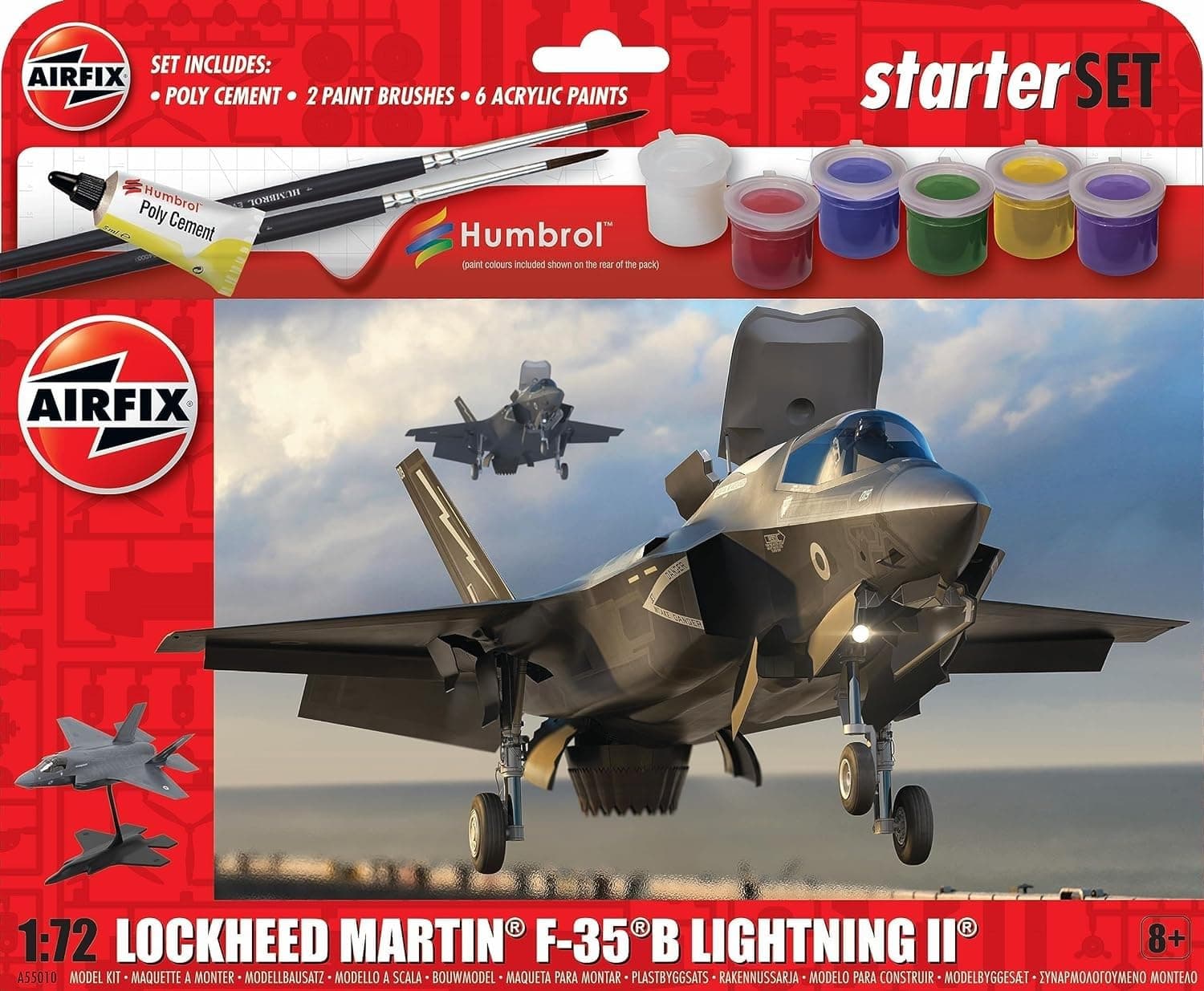 Starter Set - A55010 Lockheed Martin F-35B Lightning II Model Building Kit - Plastic Model Plane Kits for Adults & Children 8+, Set Includes Acrylic Paints, Brushes & Poly Cement - 1:72 Scale