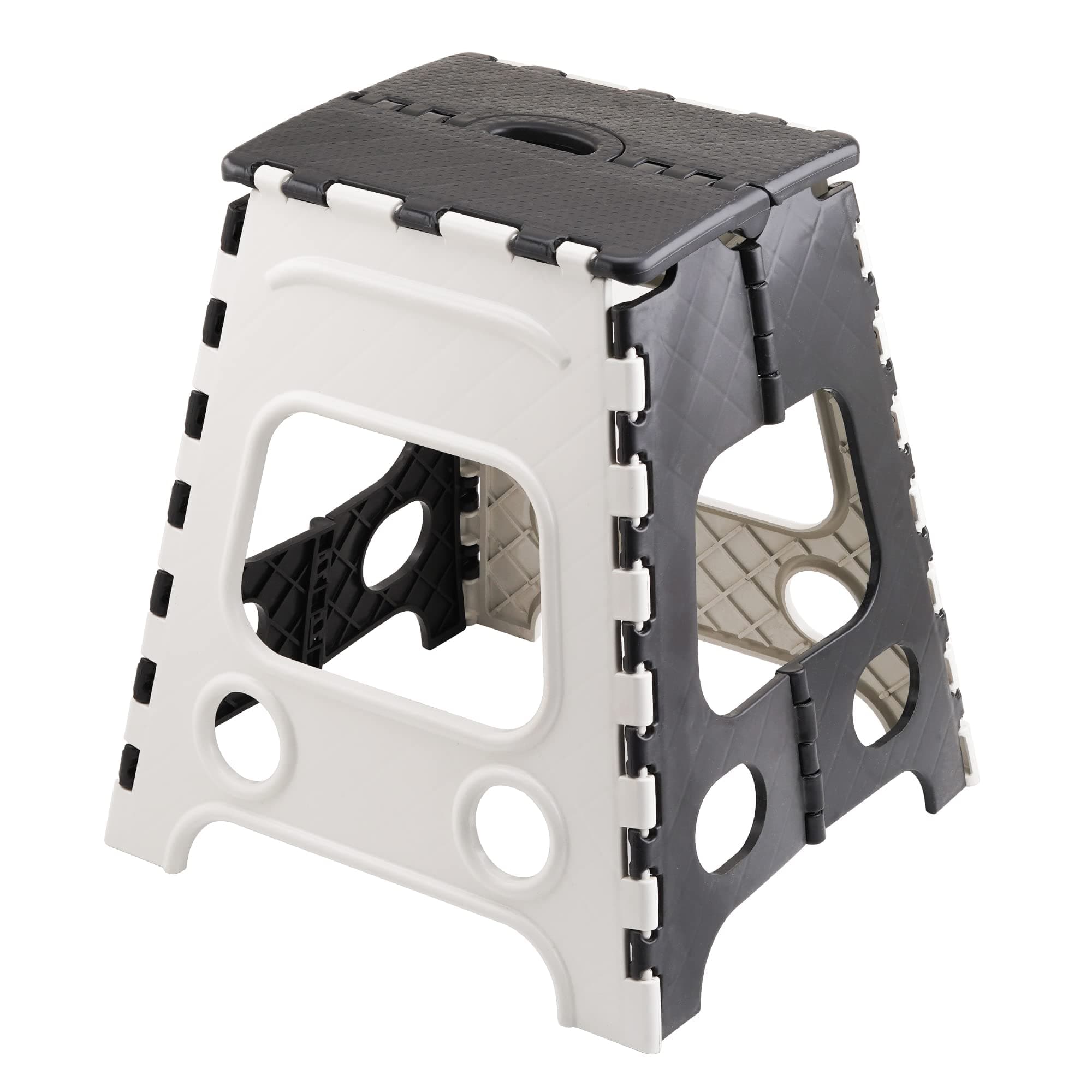 Primelife Plastic Multipurpose Moveable Portable 120 kg Capacity Folding Stool (18 Inch Height, Black - White)