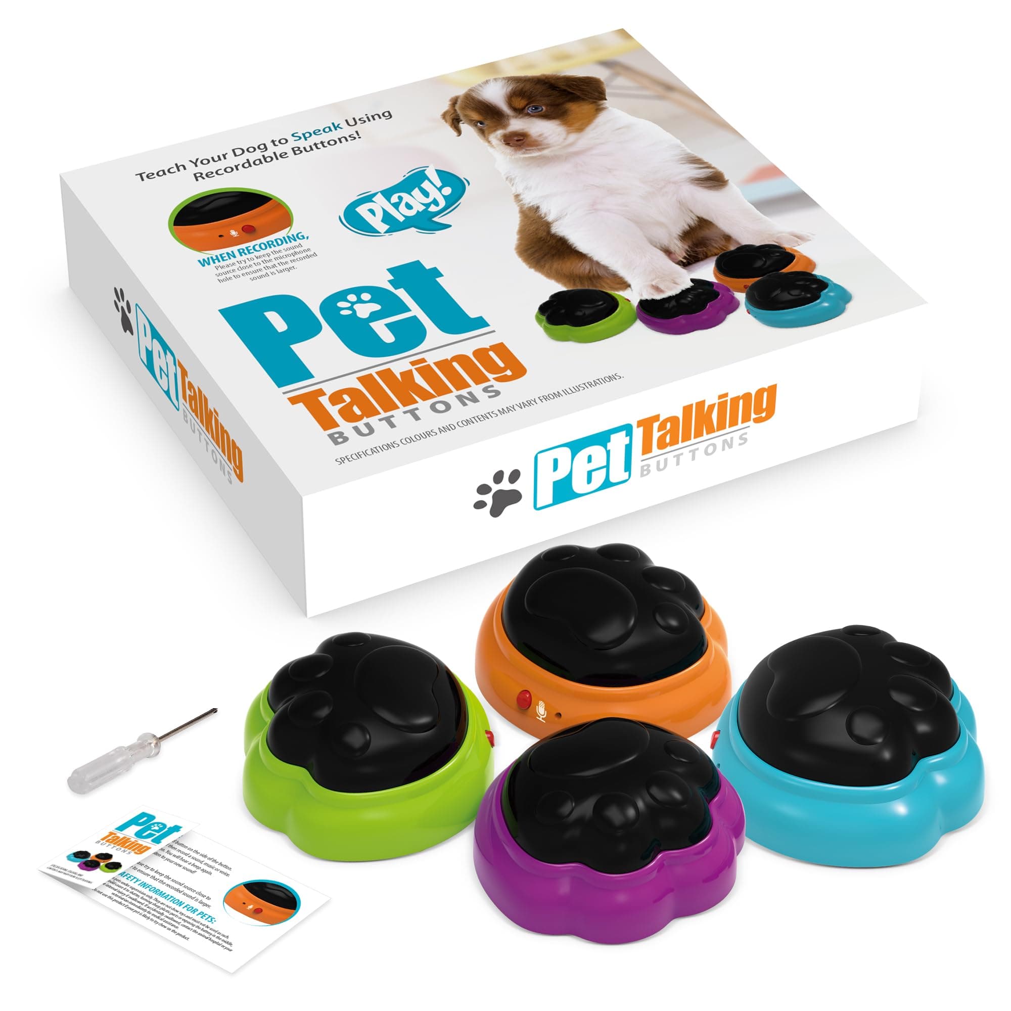 Dog Buttons for Communication, 4 Pcs Recordable Dog Talking Button Set,Gifts,Games&Stuff for Dogs-Speaking Button for Dog Training,Teach Your Dog to Communicate Through Words,Buttons with Light