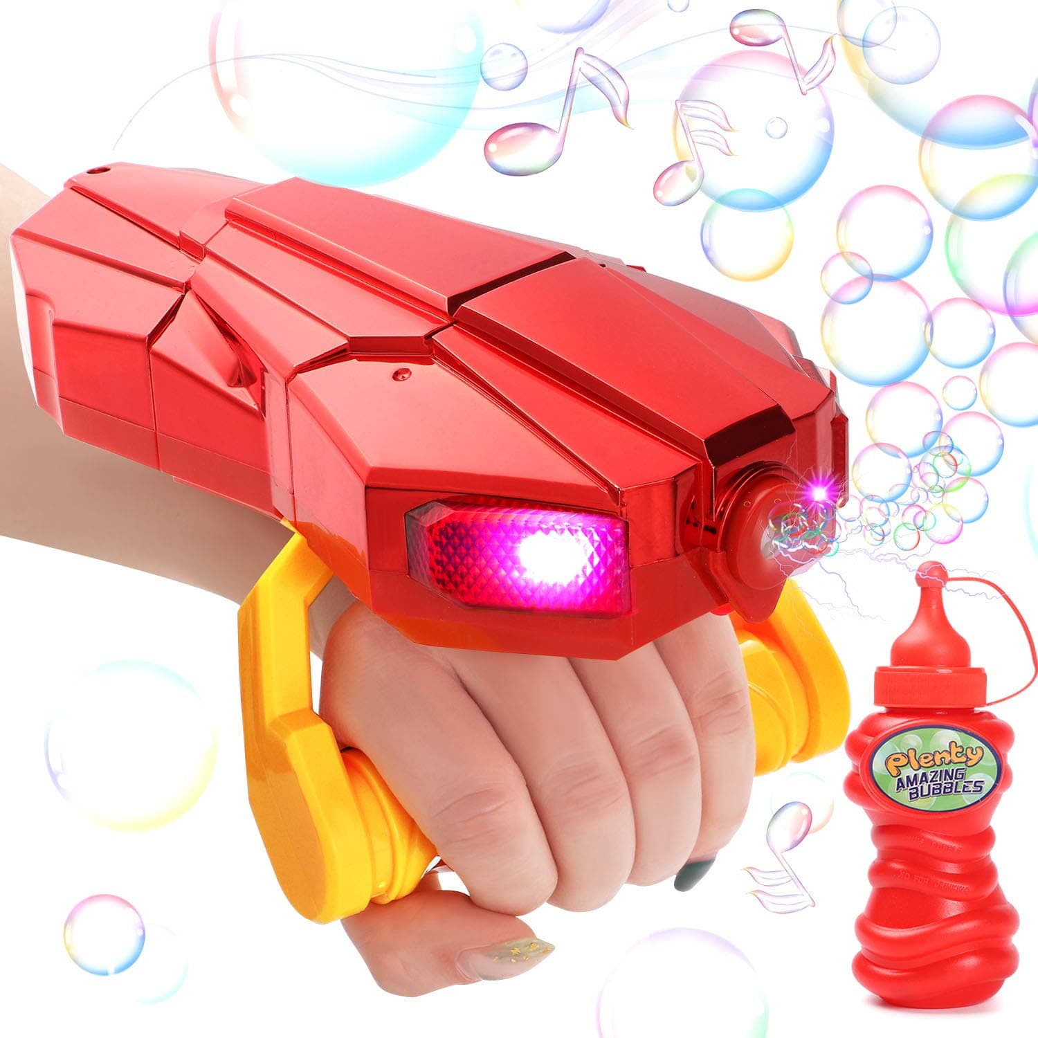G.C Kids Automatic Bubble Machine with Light and Music Red Bubble Blower Marker for Toddlers 2000+ Bubbles Per Minute Children Present Min Gifts Toy for 2 3 4 5 6 7 8 9 10+ Years Old Girls and Boys