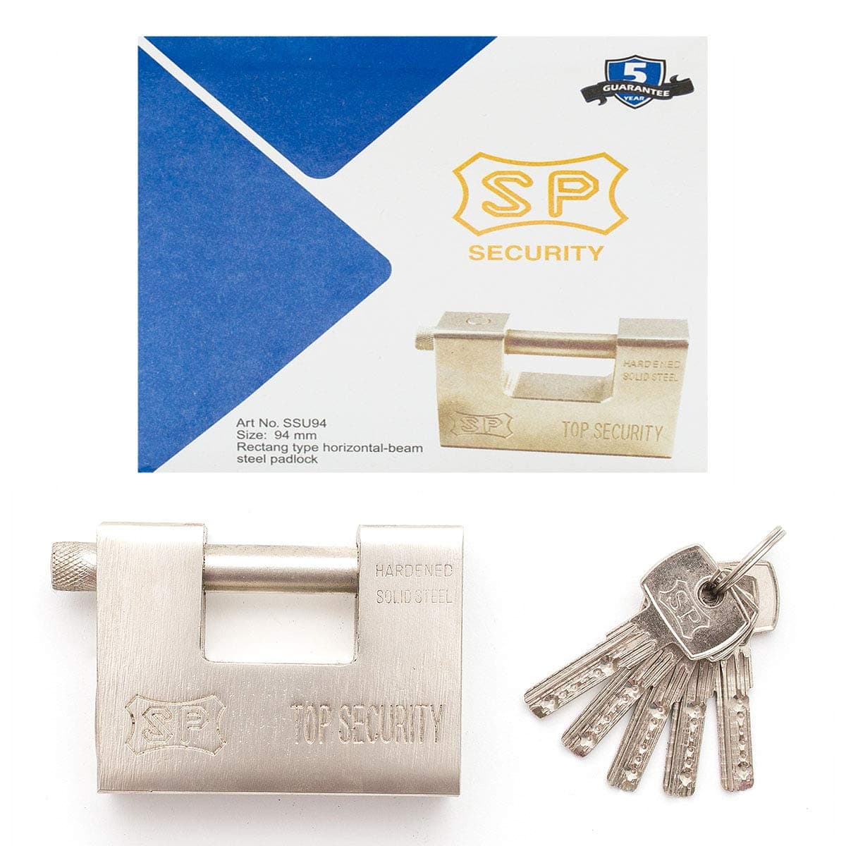 Padlock Lock with 4 Keys (94mm) Hardened Solid Steel Industrial Protector Hardware Lock for Outdoor Use - for Garage Door, Containers, Shed, Locker and Warehouse Heavy Duty