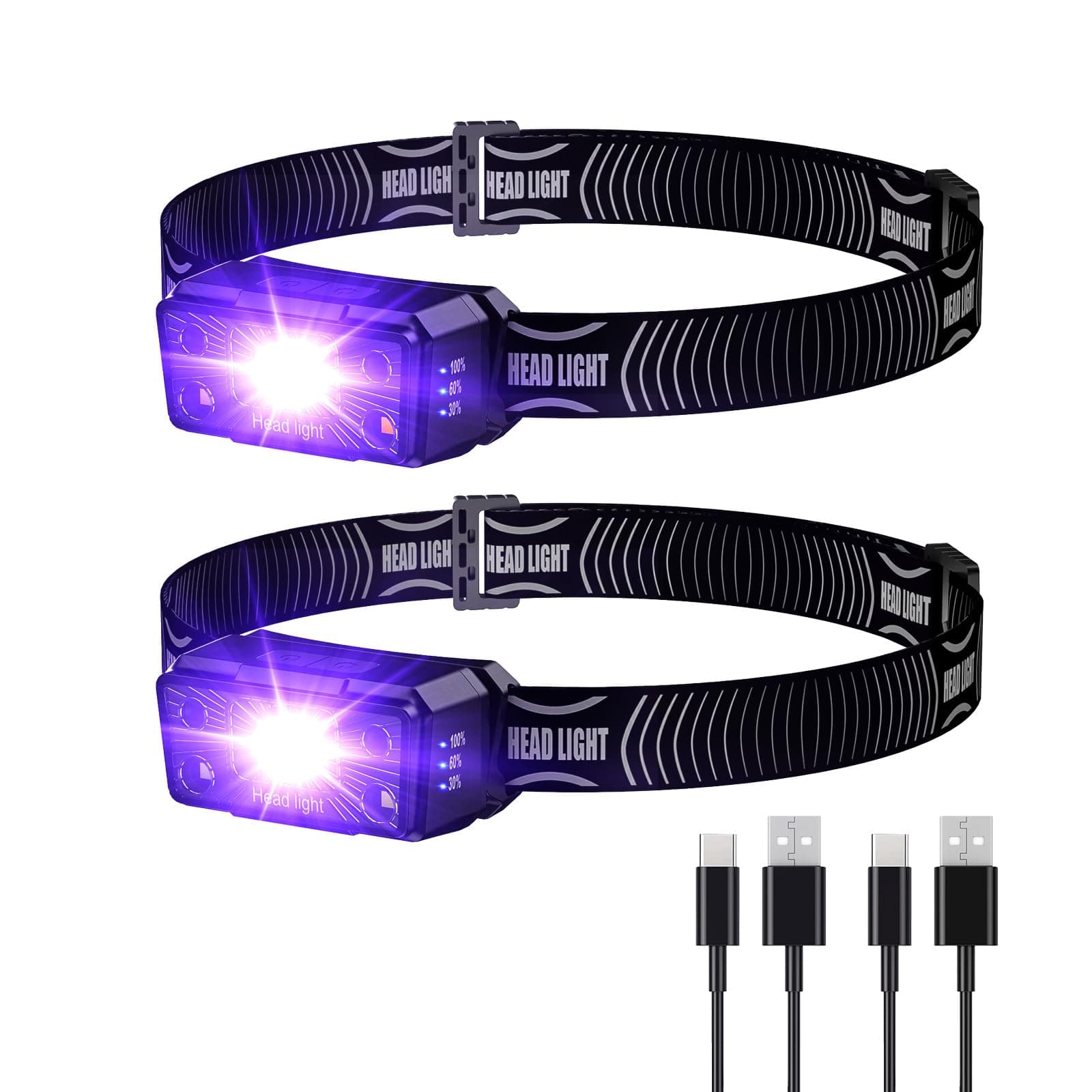 SEVENKA 2 UV Headlamp Flashlight Black Light, Rechargeable LED Hand Free Mini UV Blacklight 395nm Head Light with White & Ultraviolet Light, Detector for Pet Dog/Cat Urine Stains,Bed Bug,Scorpions