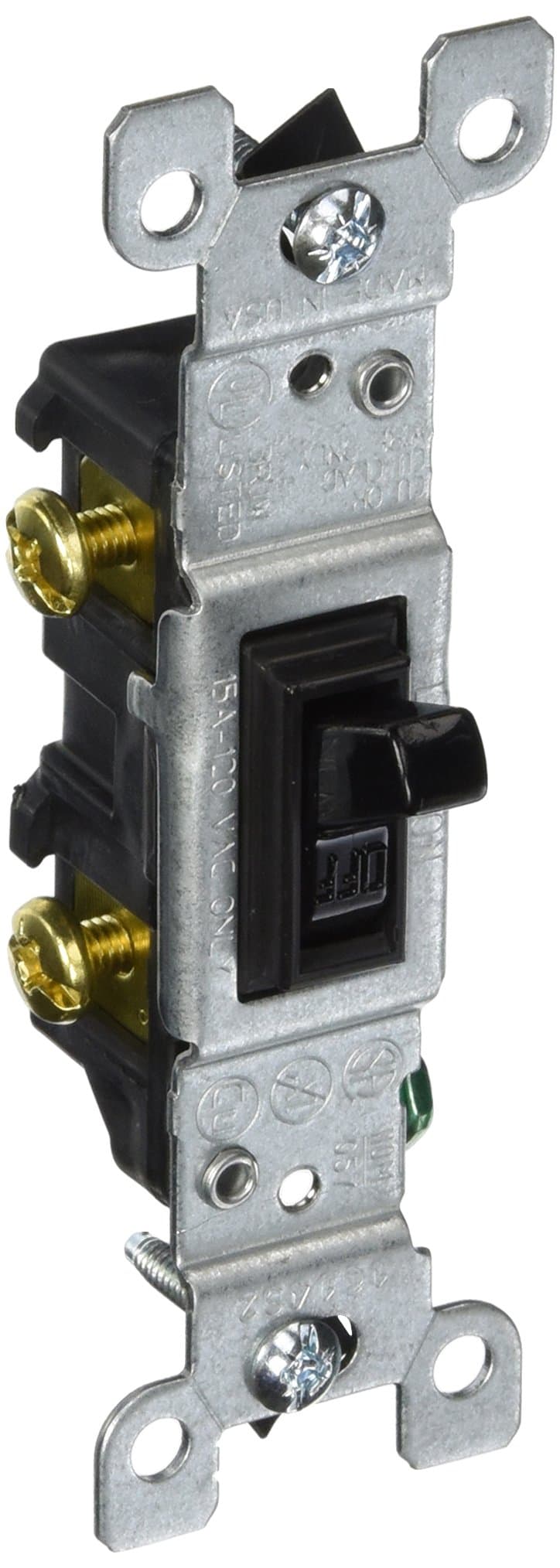 Leviton 1451-2E 15 Amp, 120 Volt, Toggle Framed Single-Pole AC Quiet Switch, Residential Grade, Grounding, Black