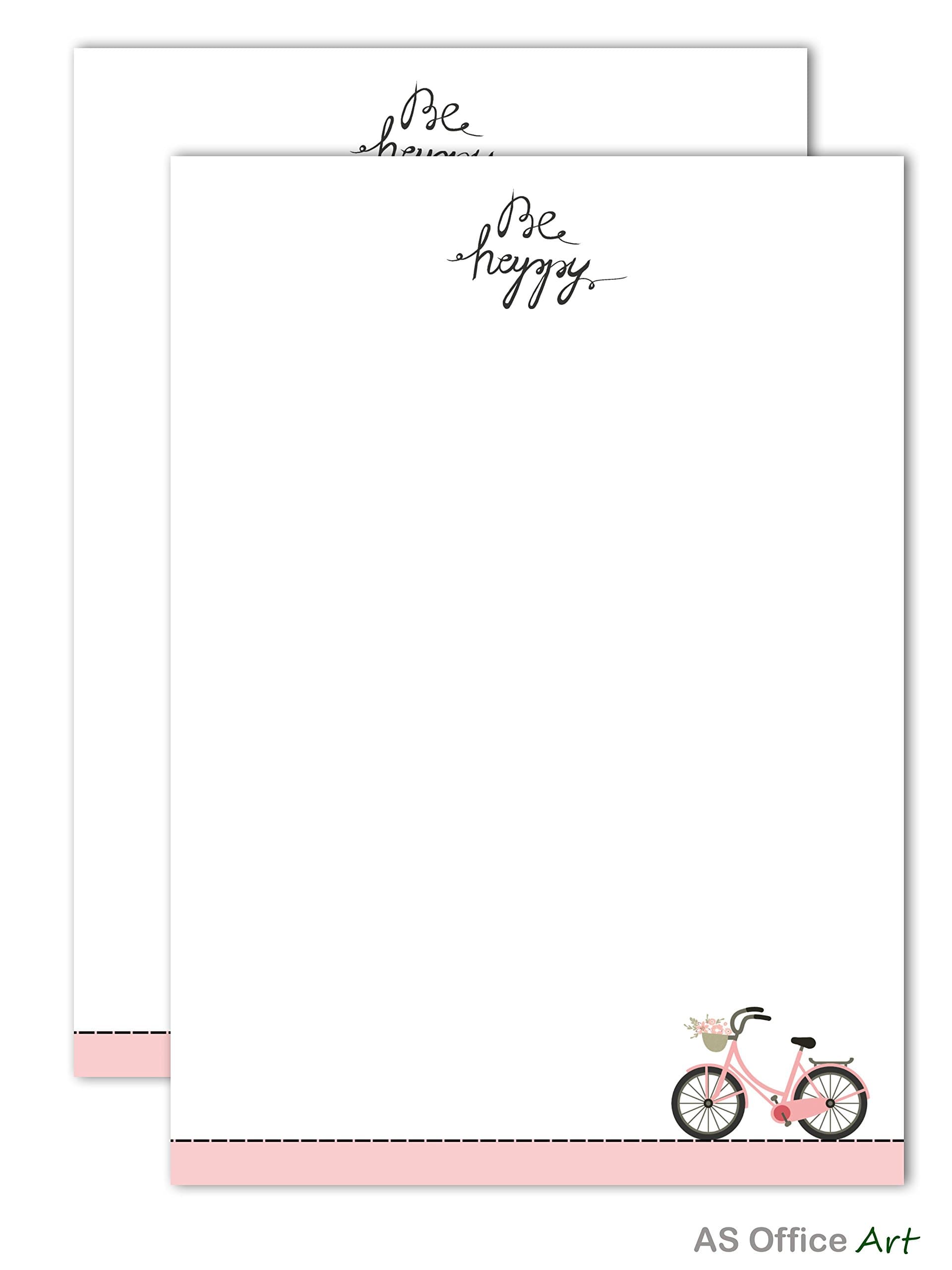 '"Be Happy Writing Pad A5 50 Sheets for Notes, Letters, Writing Paper Children, Block, Drawing Pad, Note Pad, Girls Ladies Bicycle