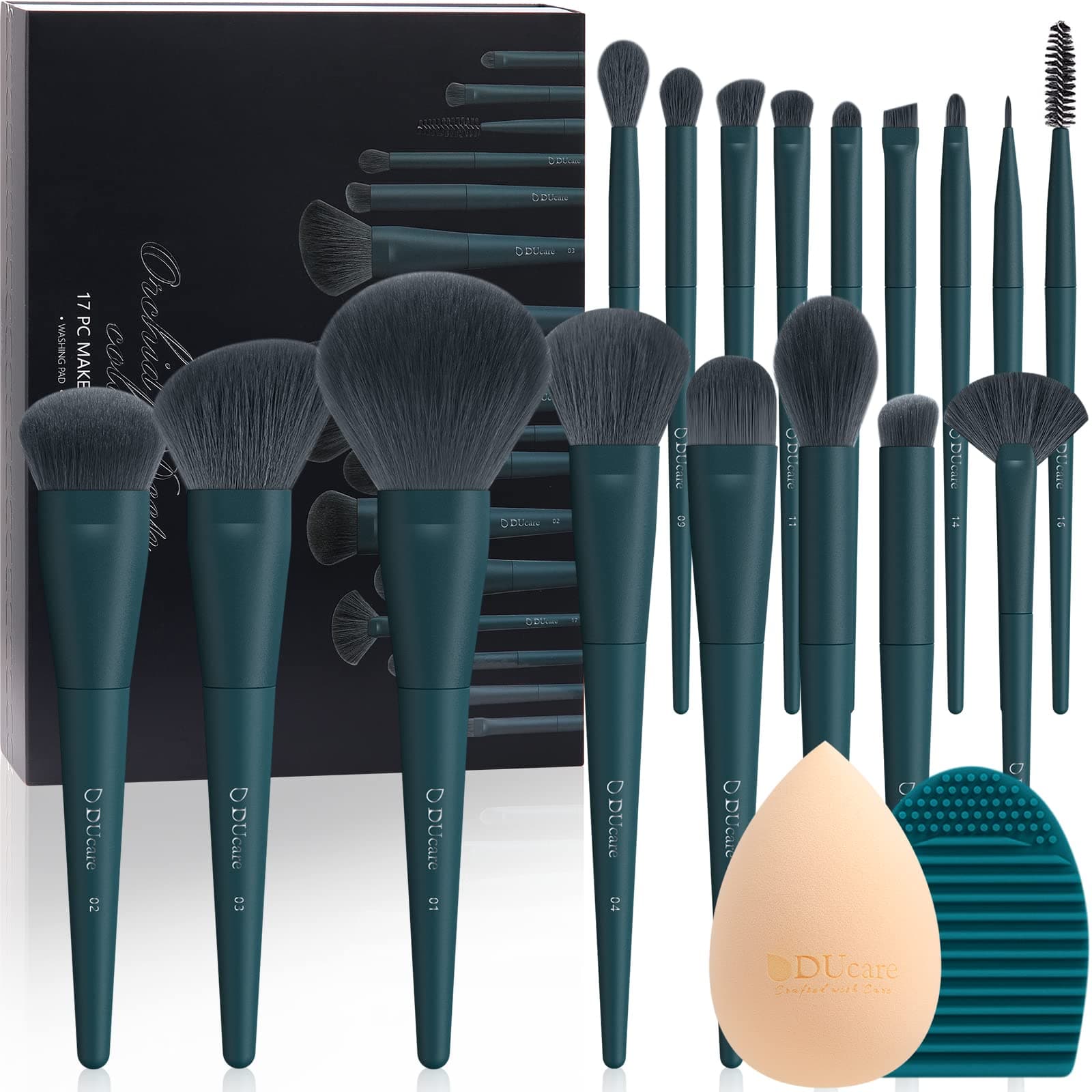 Makeup Gift Set 19 Pcs,17pcs Makeup Brushes Set 1pc Cleaning Mat 1pc Makeup Sponge Make up Brushes for Foundation,Face Blending Powder, Contour, Bronzer,Highlight, Concealer, Eyeshadow