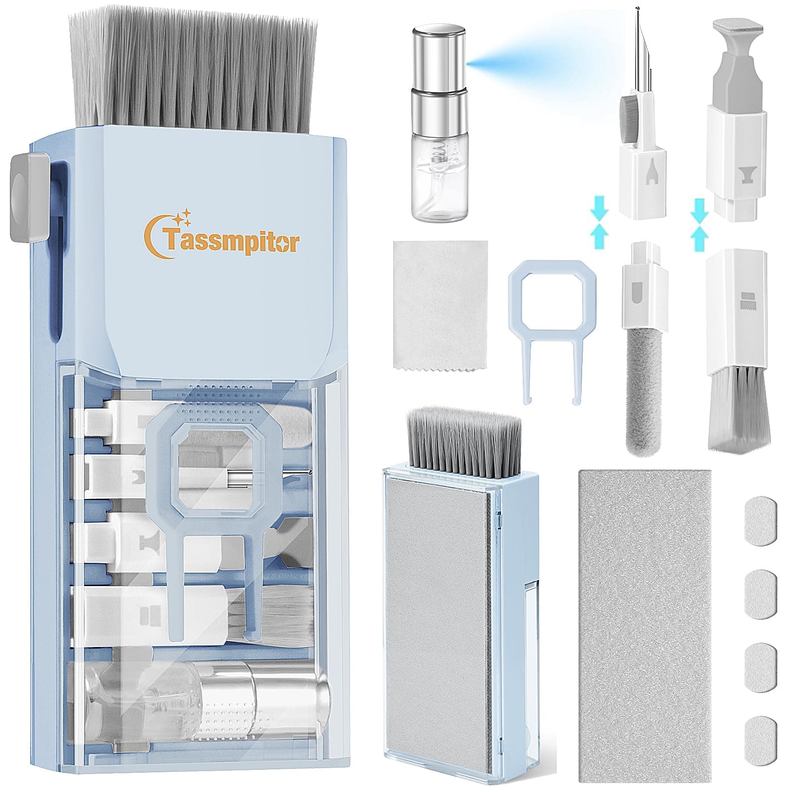 Keyboard Cleaner Laptop Cleaning Kit, Compact Keyboard Cleaning kit for Computer MacBook iPhone AirPods Pro, PC Electronic Cleaner Kit with Brush & Spray for Computer Screen, PC Camera Monitor, Blue