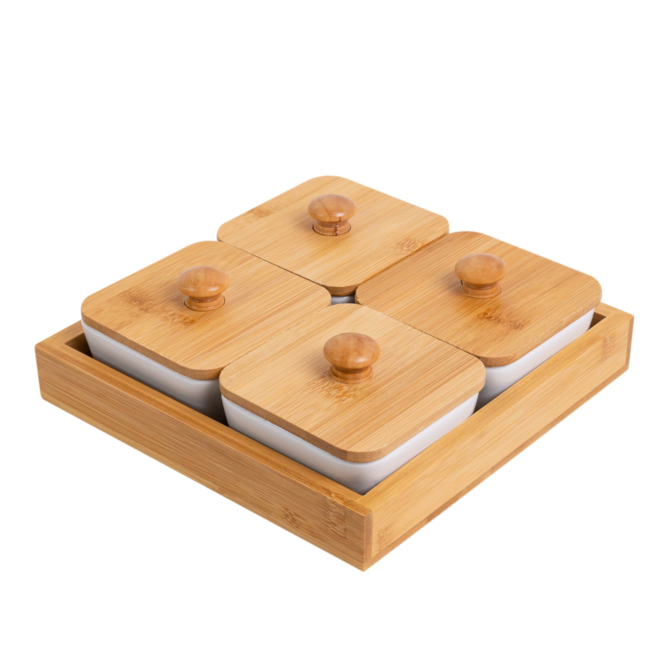 Condiment Serving Set, Set of 4, Includes Lids and Tray