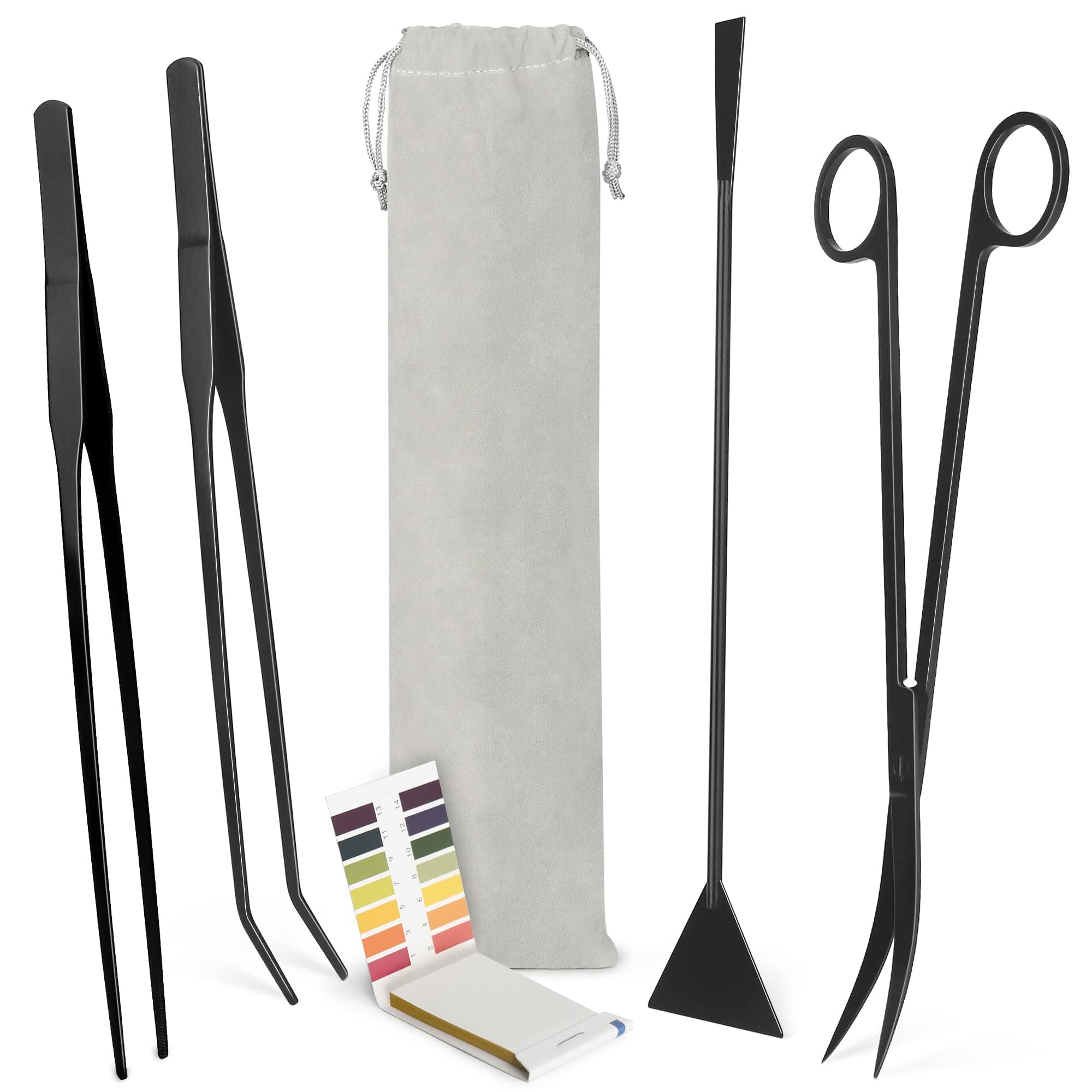 6 in 1 Aquascaping Tool Kit with PH Tester, Black Steel Aquatic Landscaping Equipment Perfect to Create A Stunning Underwater Scape for Fish Tank