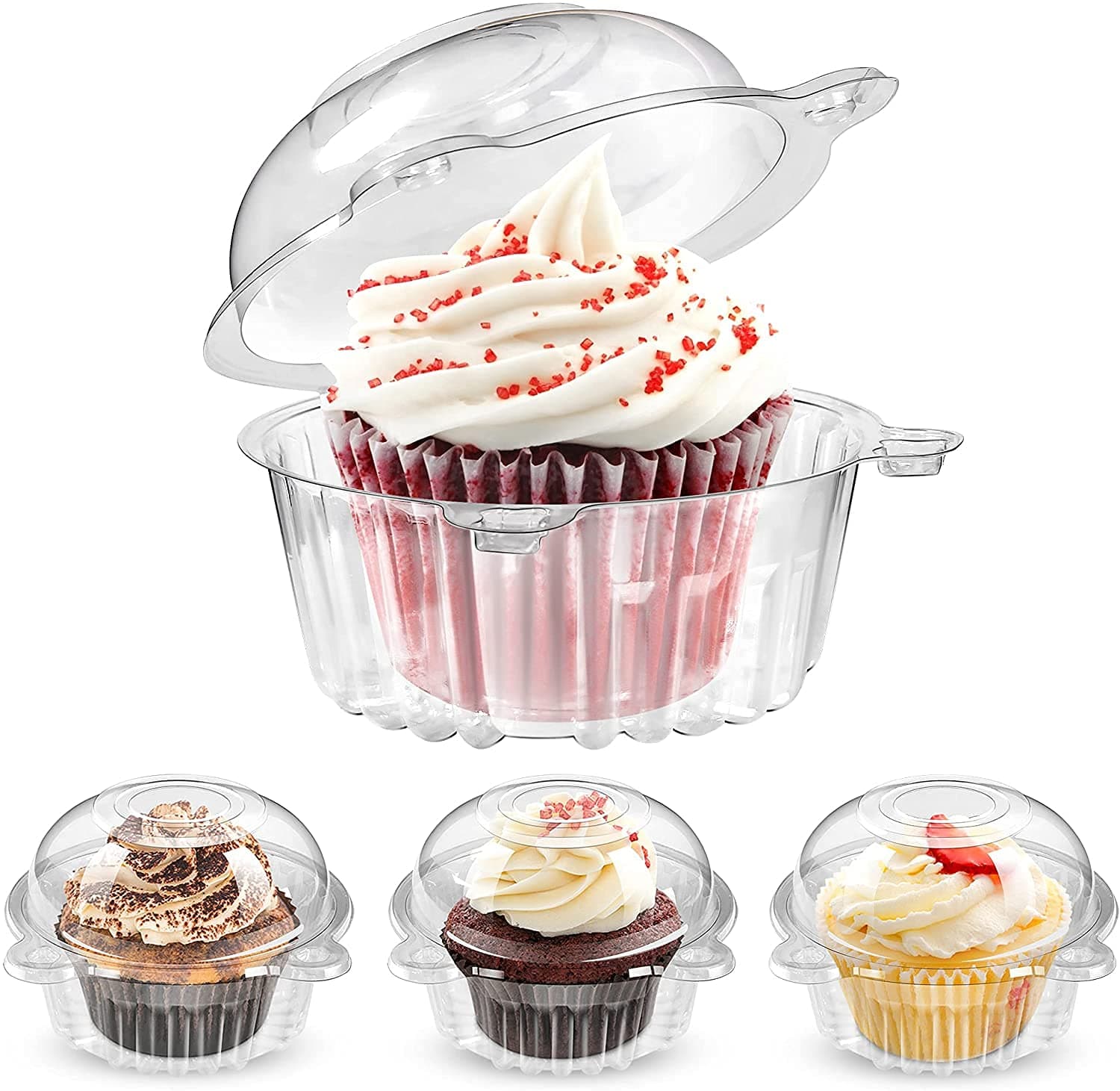 50 Pack Cupcake Containers Individual, Clear Plastic Single Muffin Holders Boxes Cups Cases Pods for Home Baking, Wedding, Baby Shower, Holiday Party