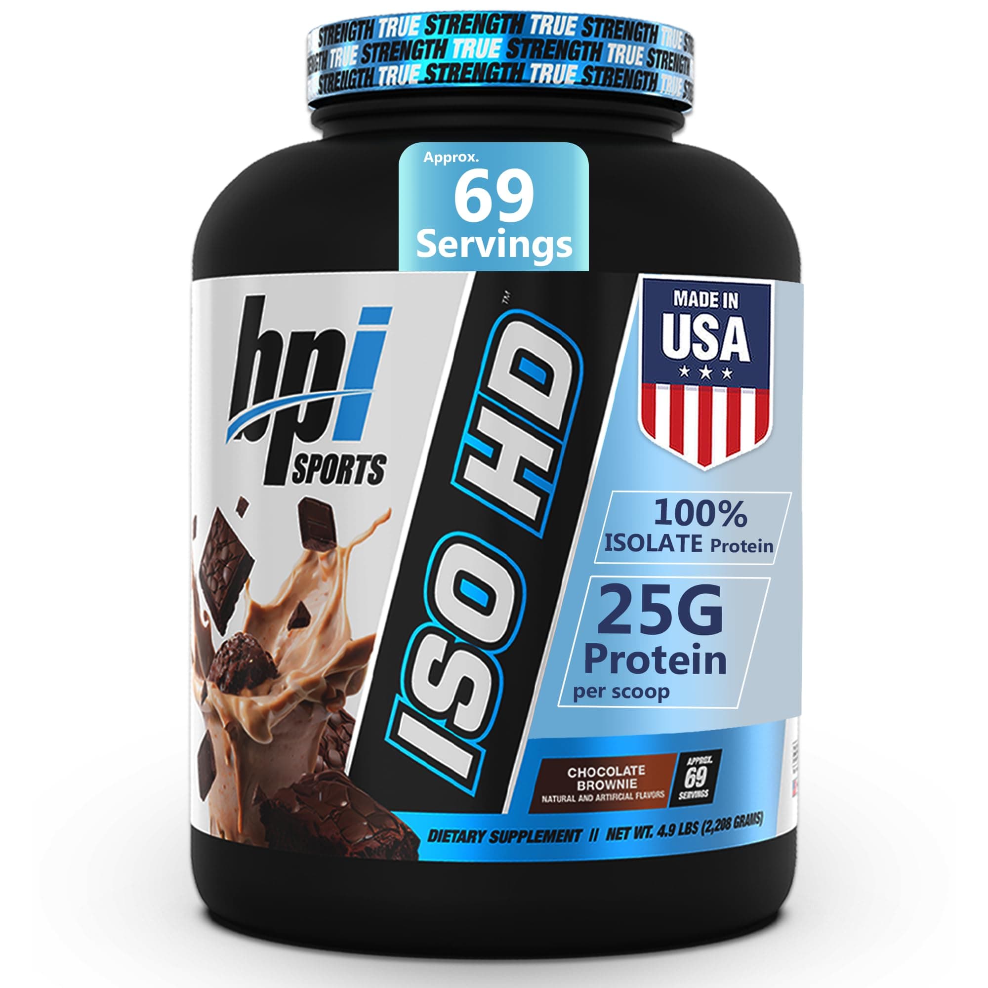 BPI Sports ISO HD Isolate Protein Powder – 100% Whey Isolate, Protein Powder for Muscle Gain - Chocolate Brownie, 5.4 Pounds - 69 Servings