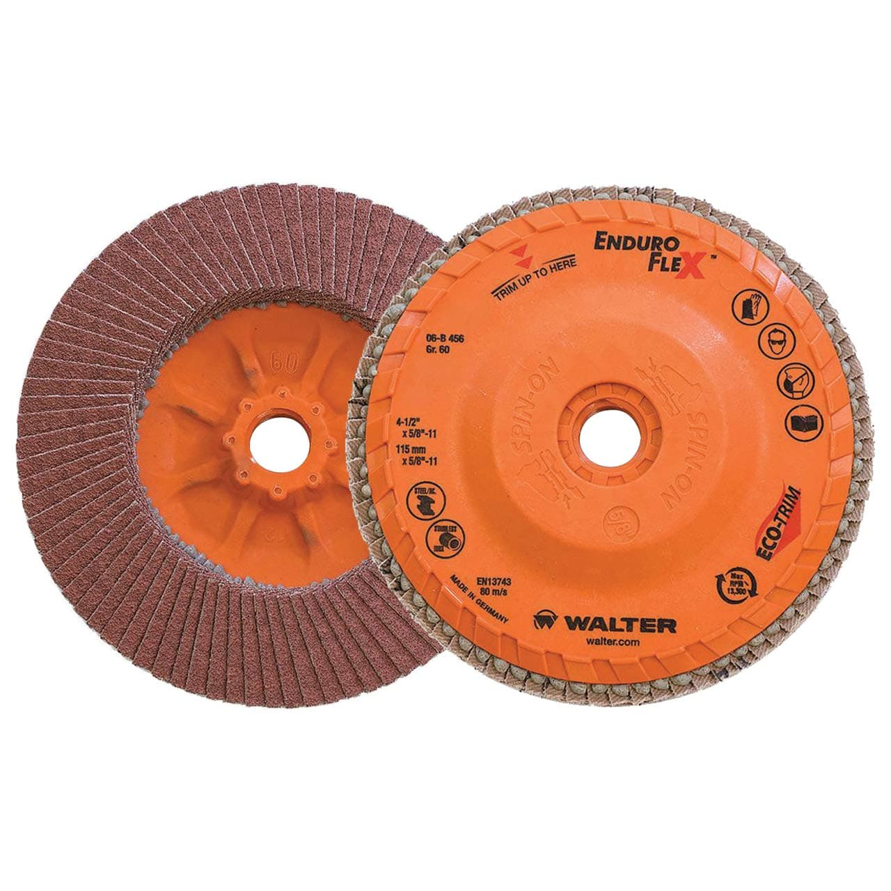 06B456 4-1/2x5/8-11 Enduro-Flex Spin-On Flap Discs for Sanding with Eco-Trim Backing 60 Grit Type 27S, 10 pack