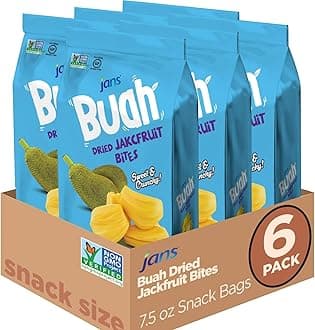 Jans Buah Dried Jackfruit Chips 7.05 oz (Pack of 6) Jack Fruit Chips – Real Fruit Snack – Gluten-Free, Sweet & Crunchy – Ready-to-Eat Healthy Snack – No Artificial Flavors – Perfect for Travel, Office, or Anytime Snacking