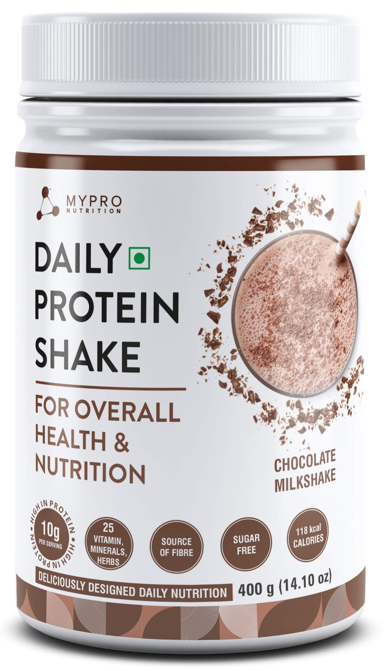 Daily Protein Shake 118 kcal Calories, 25 Vitamin -Serving -40- For Men & Women Chocolate Milk Shake Flavor For 400Gm