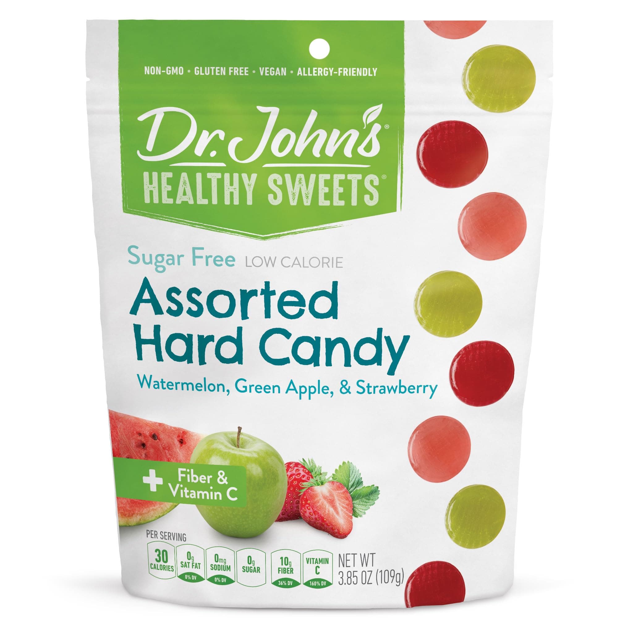 Dr. John's Healthy Sweets Sugar Free Candy, Hard Candy with Zero Sugar, Low Calorie Snacks, Keto Friendly, Vegan, Gluten Free, Fruit Flavors, 24 count, 3.84 OZ