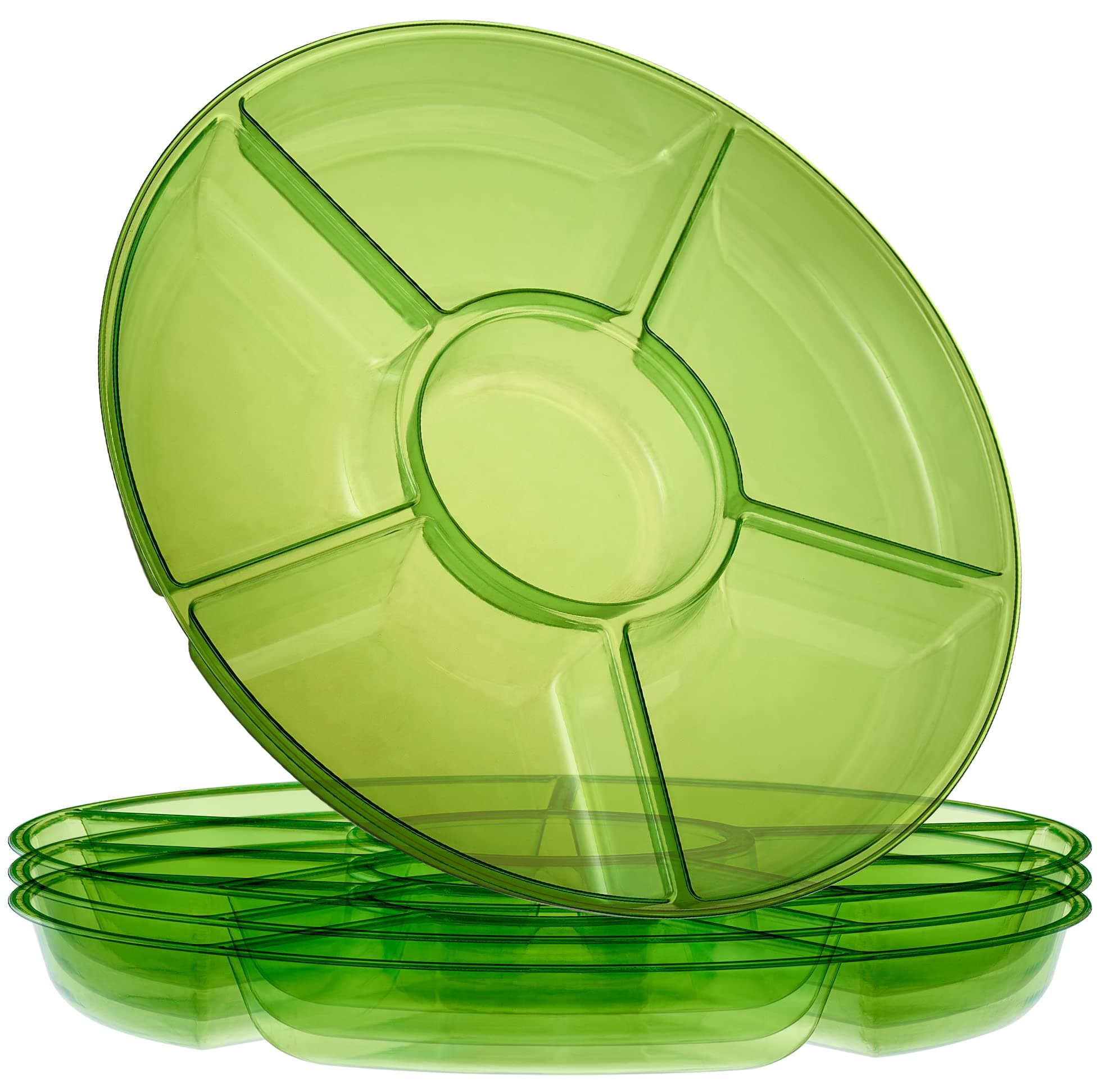 Plasticpro 6 Sectional Round Plastic Serving Tray/Platter (8, Green)