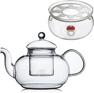 CnGlass 33.8oz Glass Teapot with Removable Infuser,Stovetop Safe Tea Kettle with Glass Tea Warmer 5.3 in/13.5cm Diameter