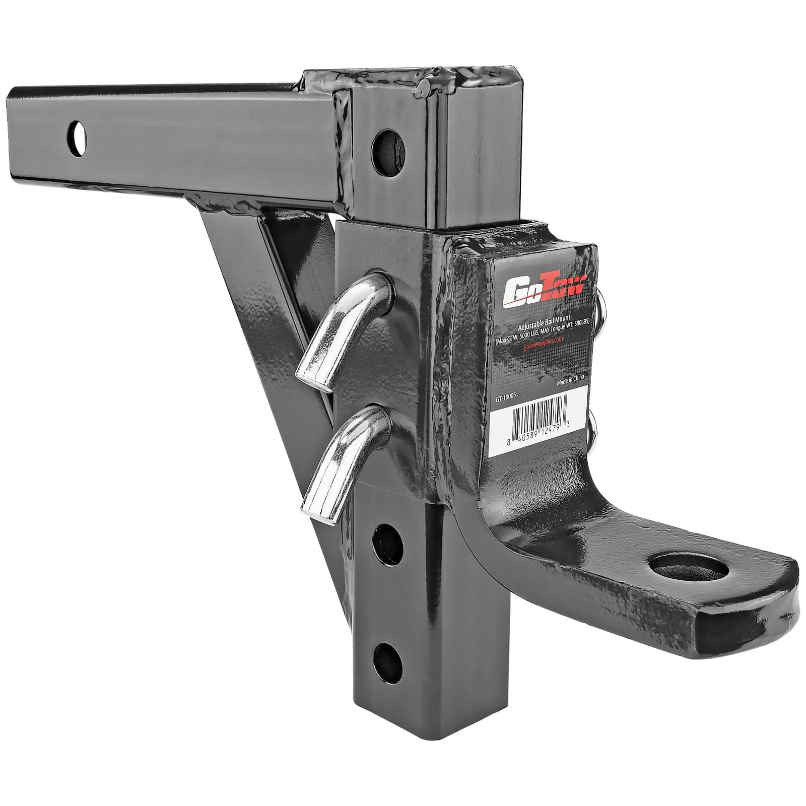 GoTow GT-10005 Black 10" Adjustable Ball Mount Raise Drop Hitch Fits 2" Receiver 8 Position 5000lb GWT, 1 Pack