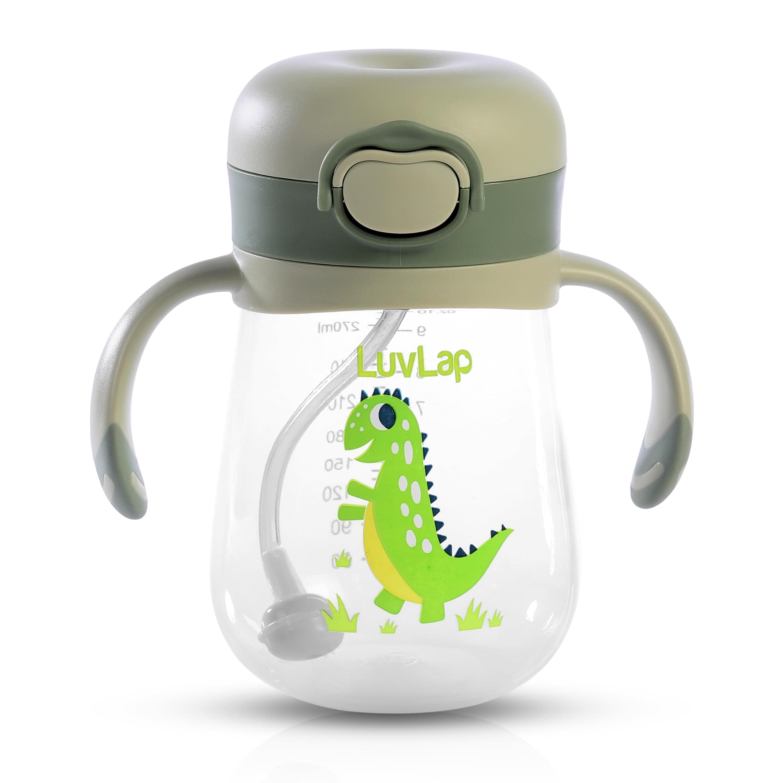 Luv Lap Baby Bite Resistant Soft Silicone Straw Sipper Cup with Handle, with Weighted Straw, Sippy Cup with Anti Spill Lock, BPA Free, 6m+, 300 ml, Green