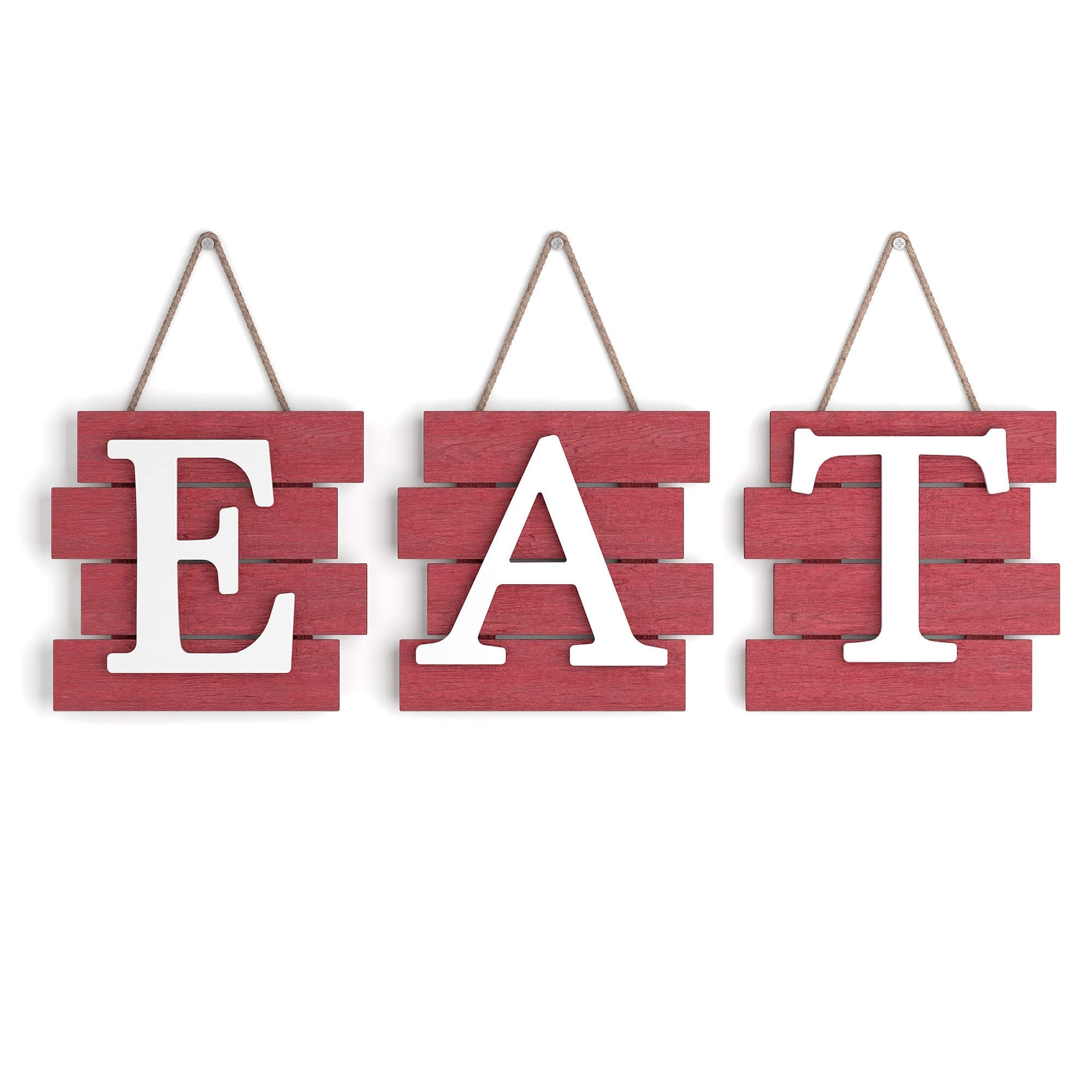 Barnyard Designs Eat Sign Kitchen Wall Decor, Rustic Farmhouse Kitchen Decor and Accessories, Farm Rustic Kitchen Decor, Dining Room Wood Decor Decorations, Kitchen Wall Art, Red/White, 24x8\