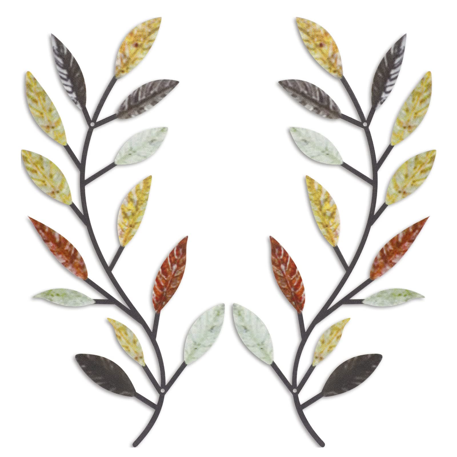 Zhengmy 2 Pieces Metal Tree Leaf Wall Decor Vine Olive Branch Leaf Wall Art Wrought Iron Scroll Above The Bed, Living Room, Outdoor Decoration (Multi Color)
