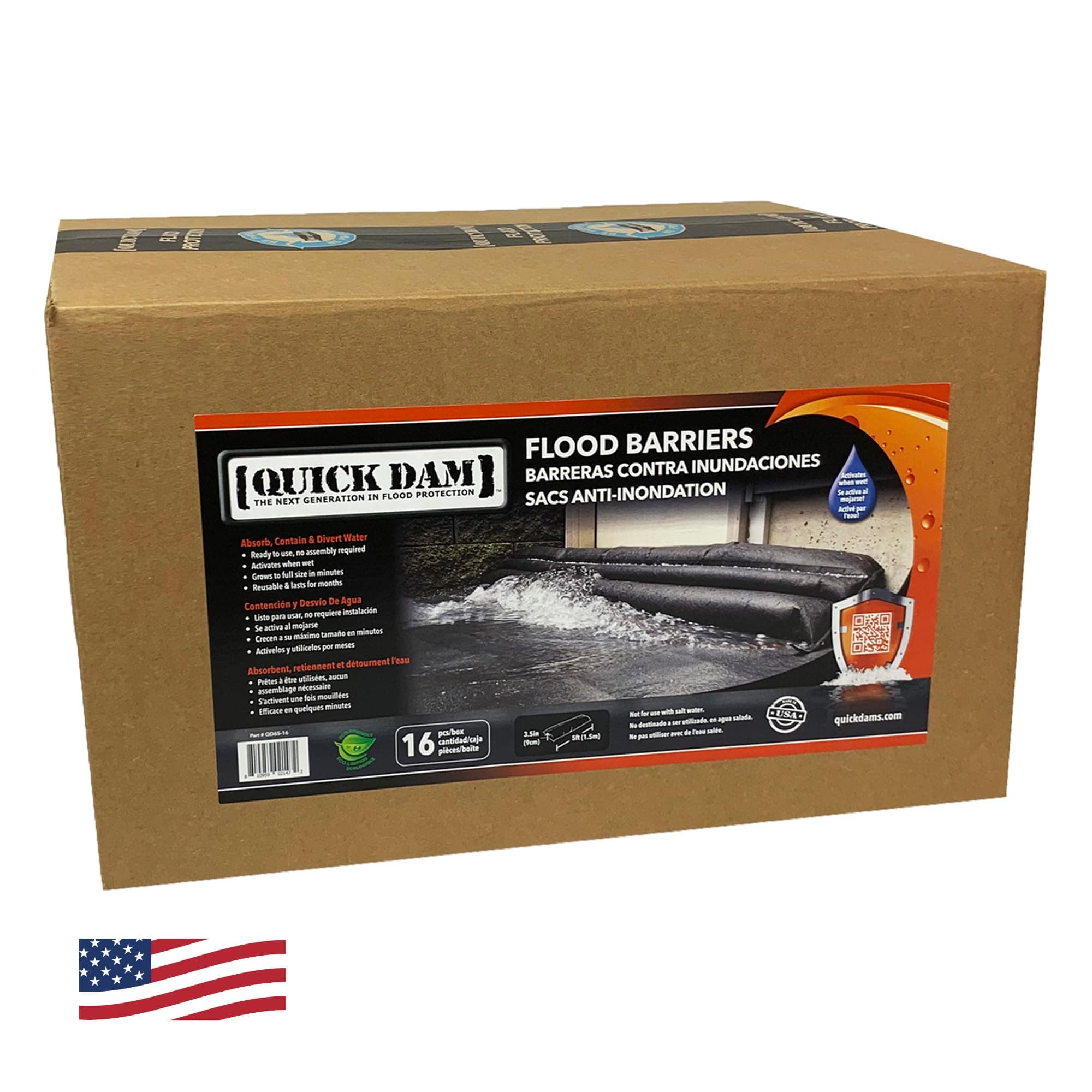 Quick Dam QD65-16 Flood Barrier, 16 Pack, Black