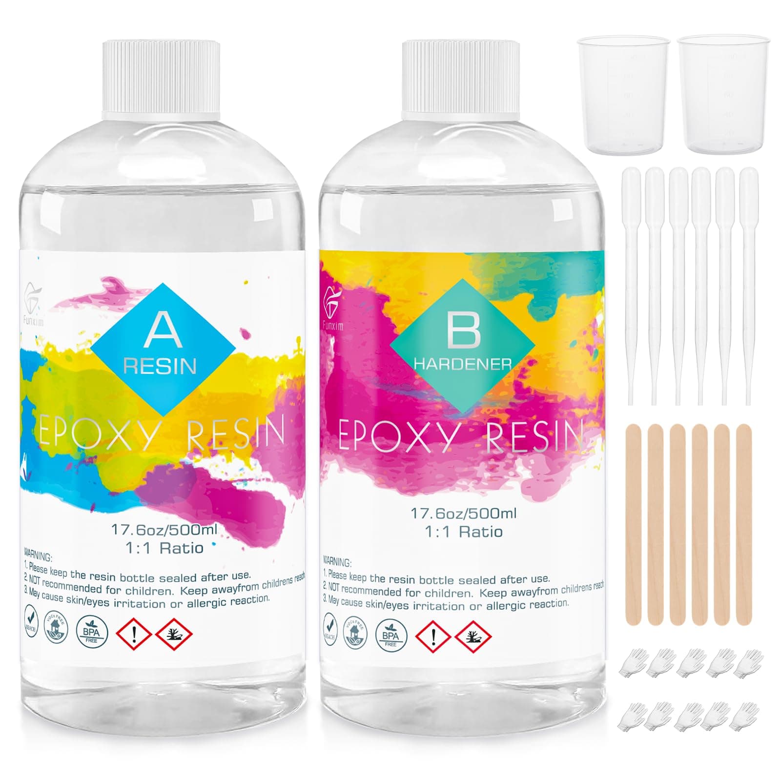 Crystal Clear Epoxy Resin Kit 1L - Self Leveling & Bubble Free Casting Resin and Hardener, Complete Starter Resin Kit with Tools for Jewelry, Art, DIY Crafts, Wood Coating