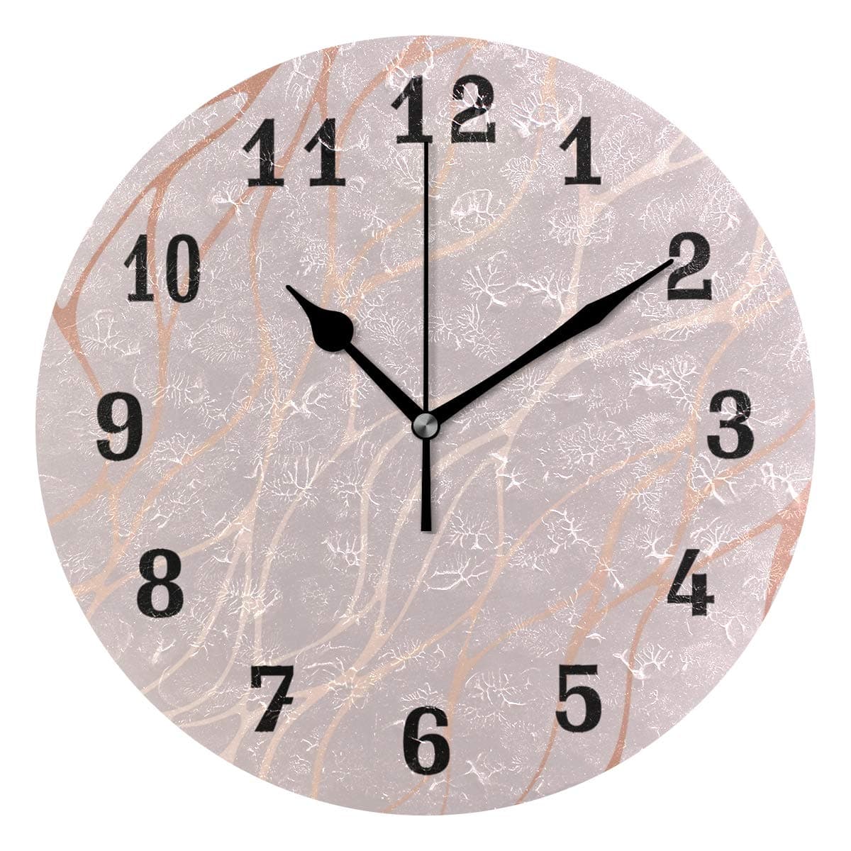 DOSHINE Wall Clock, Rose Gold Marble Pattern Silent Non Ticking Clock Bedroom Living Room Kitchen Home Decor