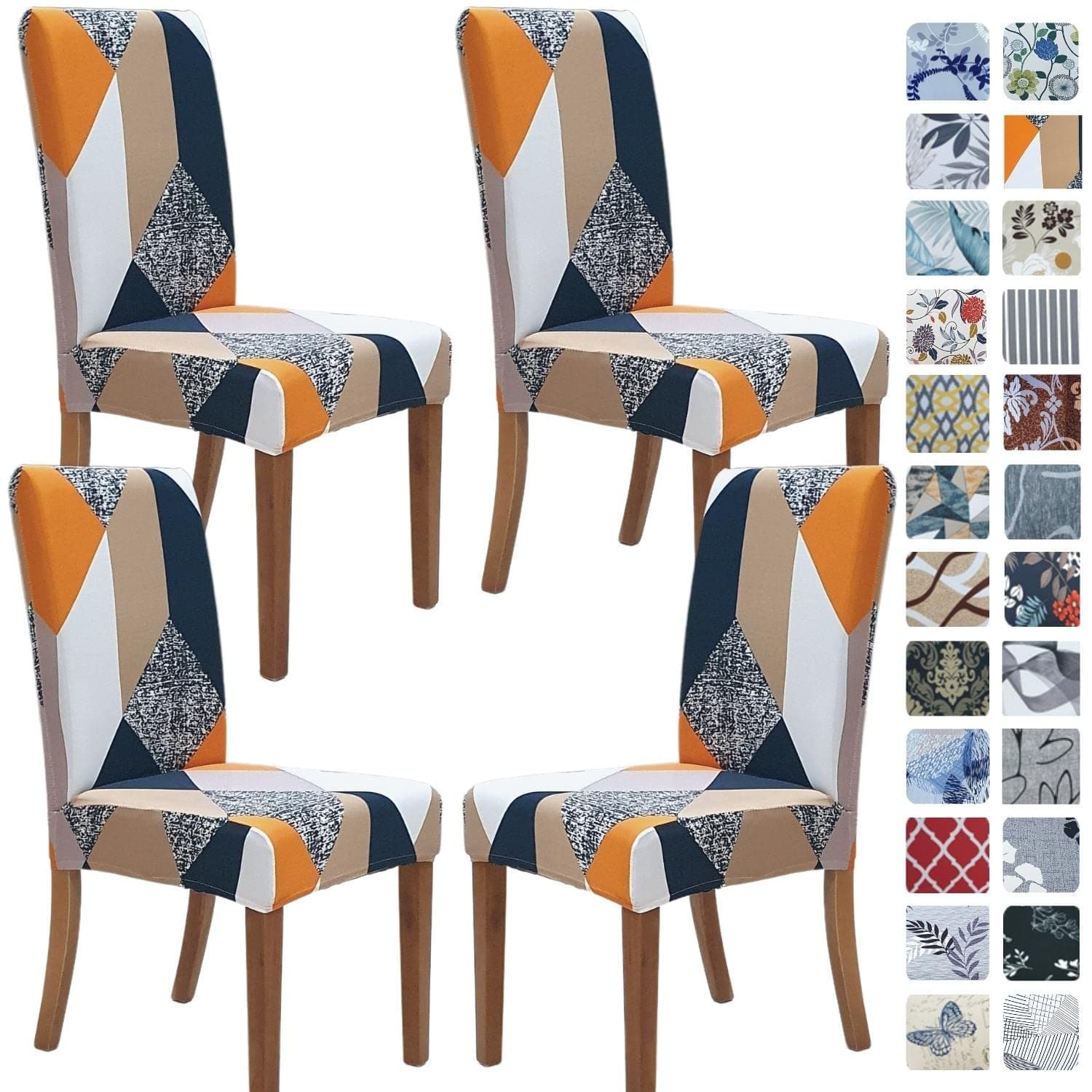 SPRINGRICO Polyester Chair Covers For Dining Room (Malibu, 4 Pack, Multicolor)