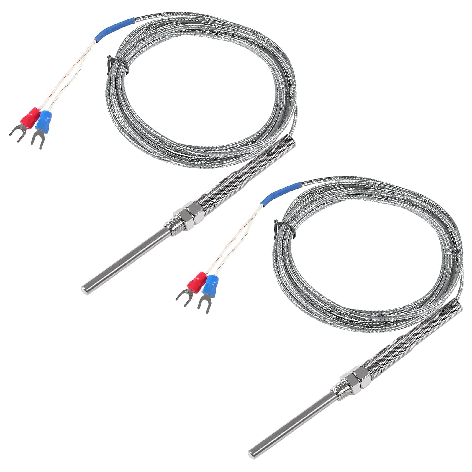 Alinan 2pcs 3M/Approx 9.8Ft 50MM Probe M8 Pipe Thread Temperature Sensor Probe Two Wire Temperature Controller(0~400℃) K-Type Stainless Steel Thermocouple