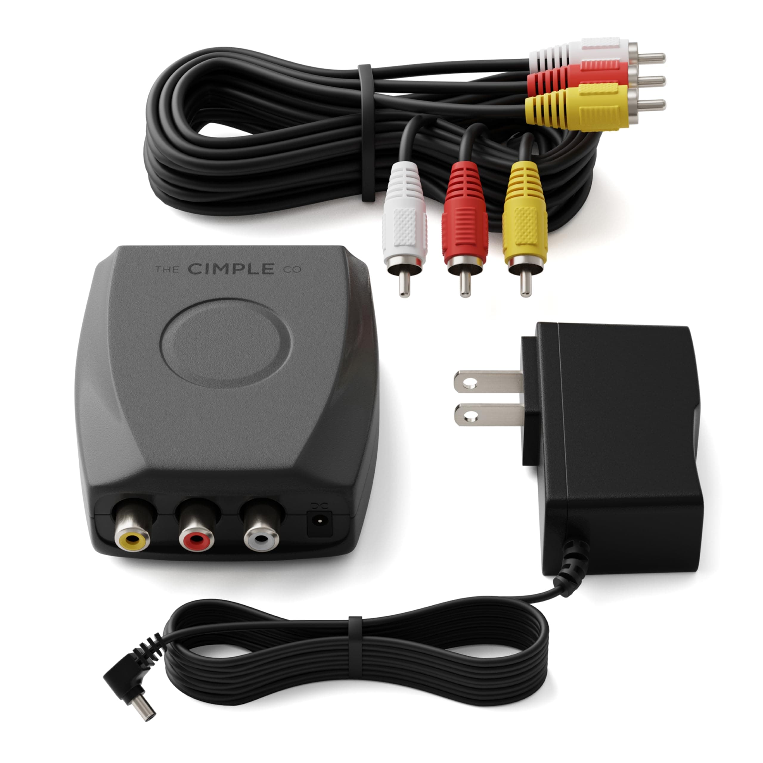 THE CIMPLE CO - RF Modulator for TV - RCA Composite to RF Coaxial Adapter with A/V Cable - Converts Standard Definition Signals to Coax - Watch DVD, VHS, Game Consoles on TV - Does Not Work in Reverse