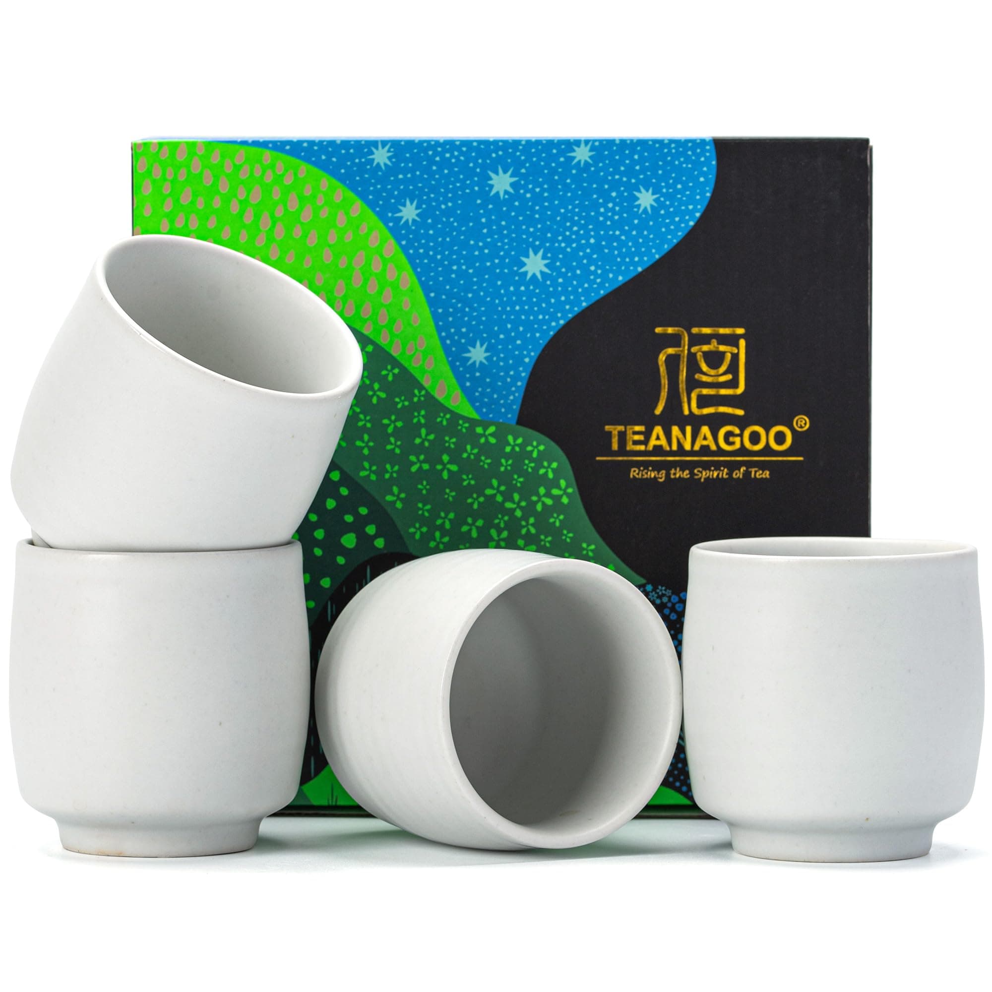 Chinese Tea Cup Set - 5.8 oz, Ruware, Ivory White, 4 pcs/Box - Asian Tea Cups No Handles, Japanese Traditional Green Tea Cups
