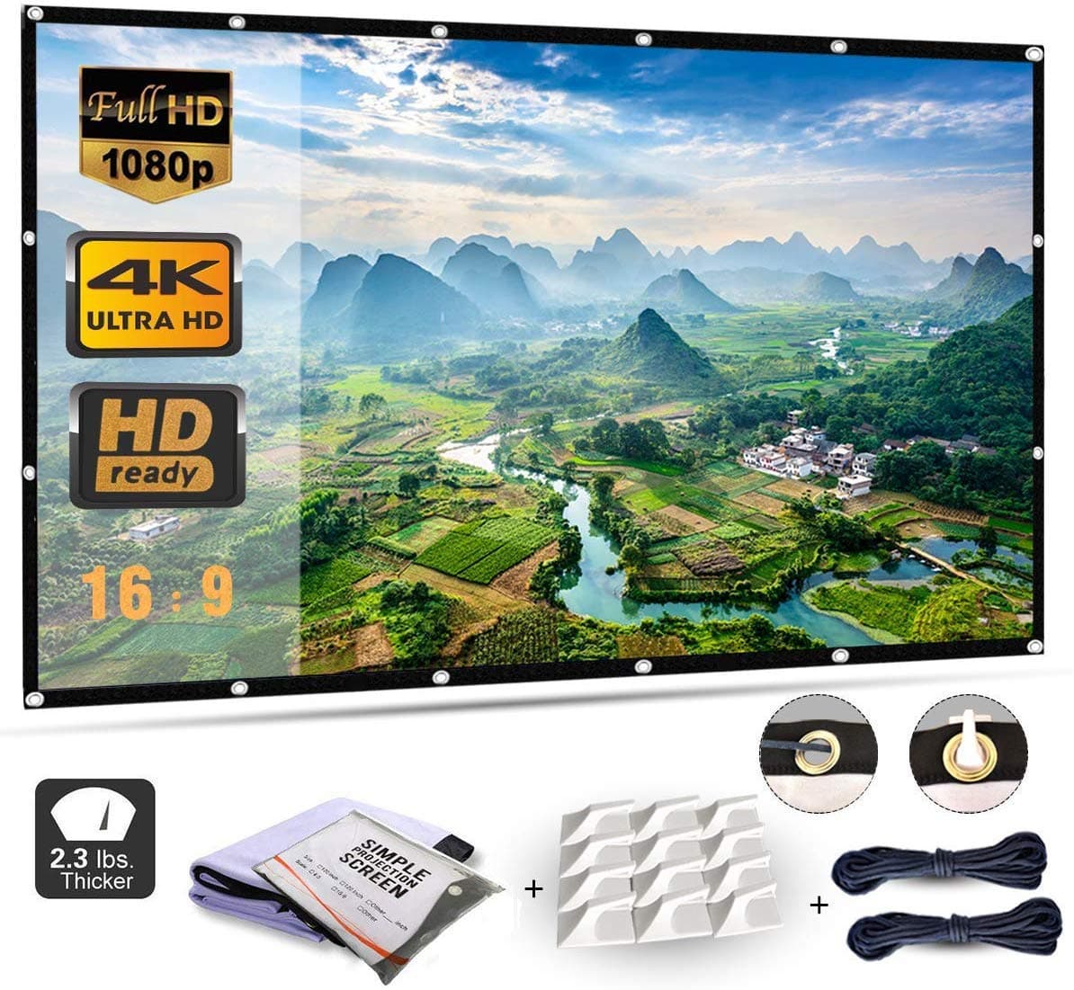 120 Inch Projection Screen, Portable HD 4K Screen for School Home Theatre Cinema, Matte White Widescreen, Wall Mount, 271cm(W) X 155cm(H), Canvas, 160deg Viewing Angle