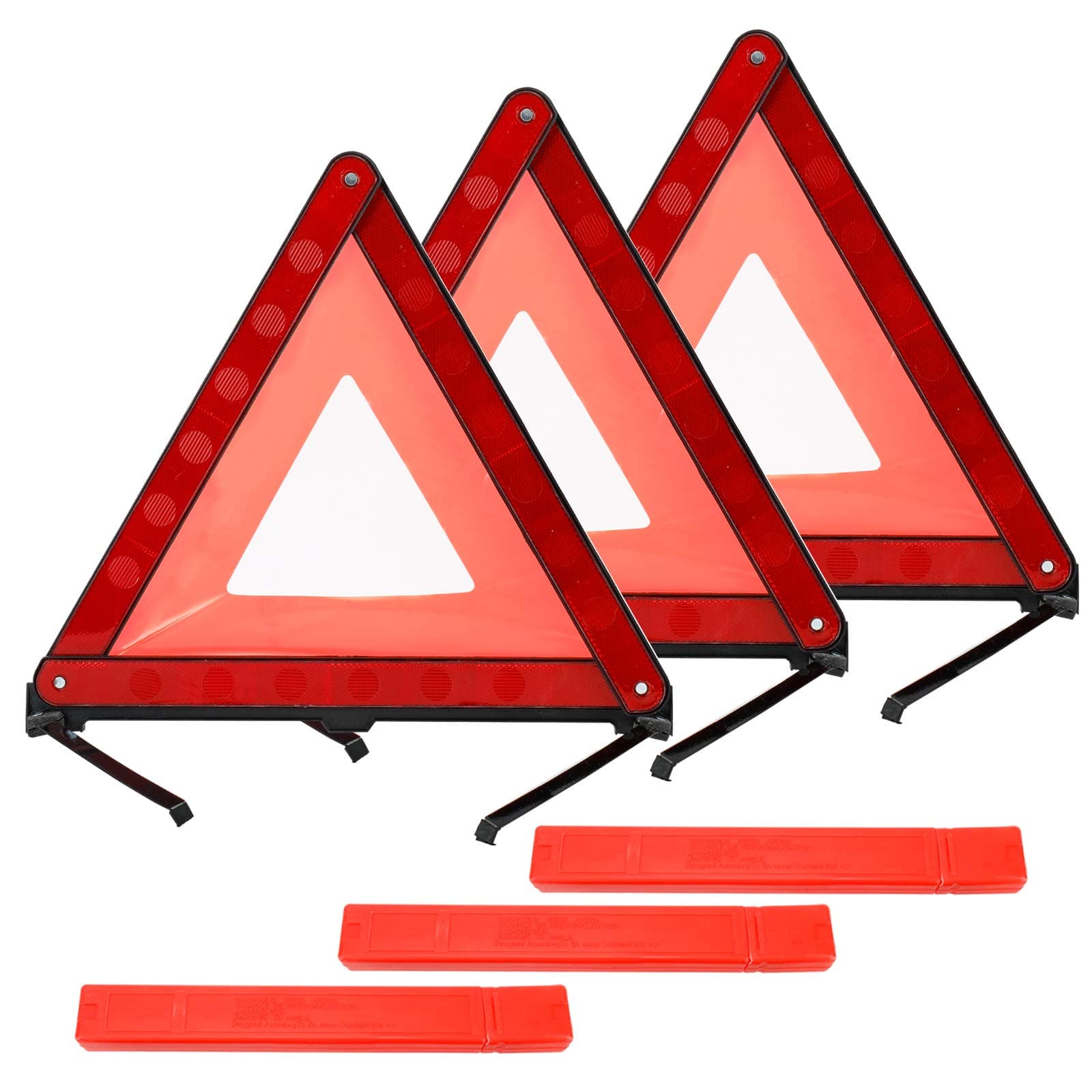 3 PCS Triangle Emergency Safety Warning Frame Foldable Reflector Car Truck Roadside Safety Warning Triangle Sign with Storage Case