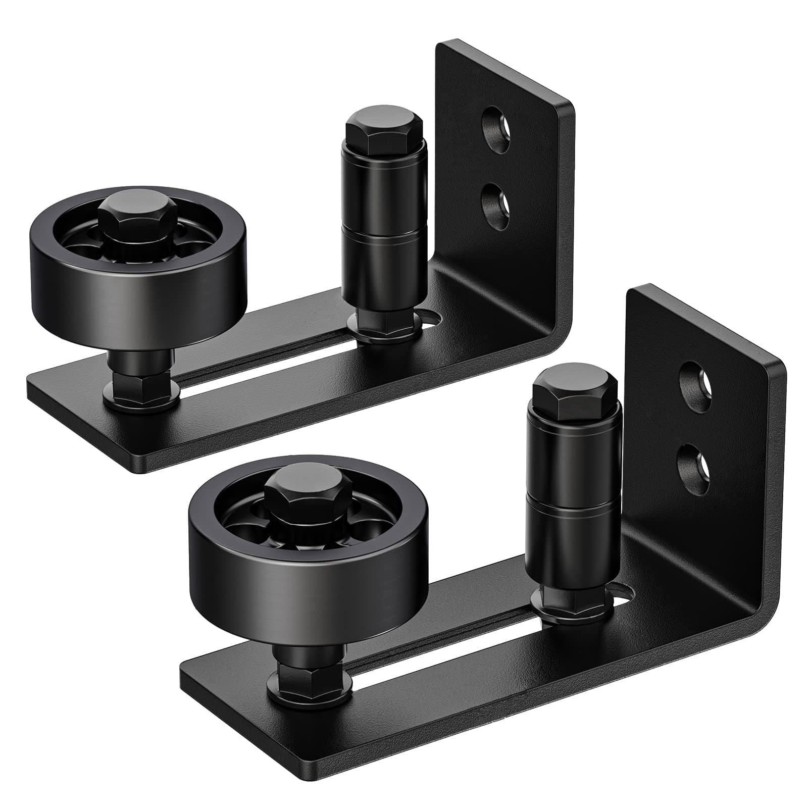 2 Pack Barn Door Floor Guide, Sliding Barn Door Bottom Guide, Adjustable Floor Guide Roller, Flush Bottom, Quiet, Black, Steel Frame, Easy to Install