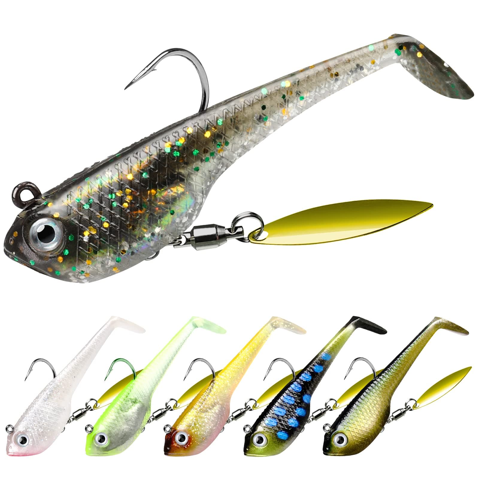TRUSCEND Easy Catch Pre-Rigged Soft Lures, Unique Vibrating Swim Action and Trembly Sinking Move for More Bites, Amazing Soft Swimbait for Family Fishing, Fishing Lures for Bass Trout Pike Perch