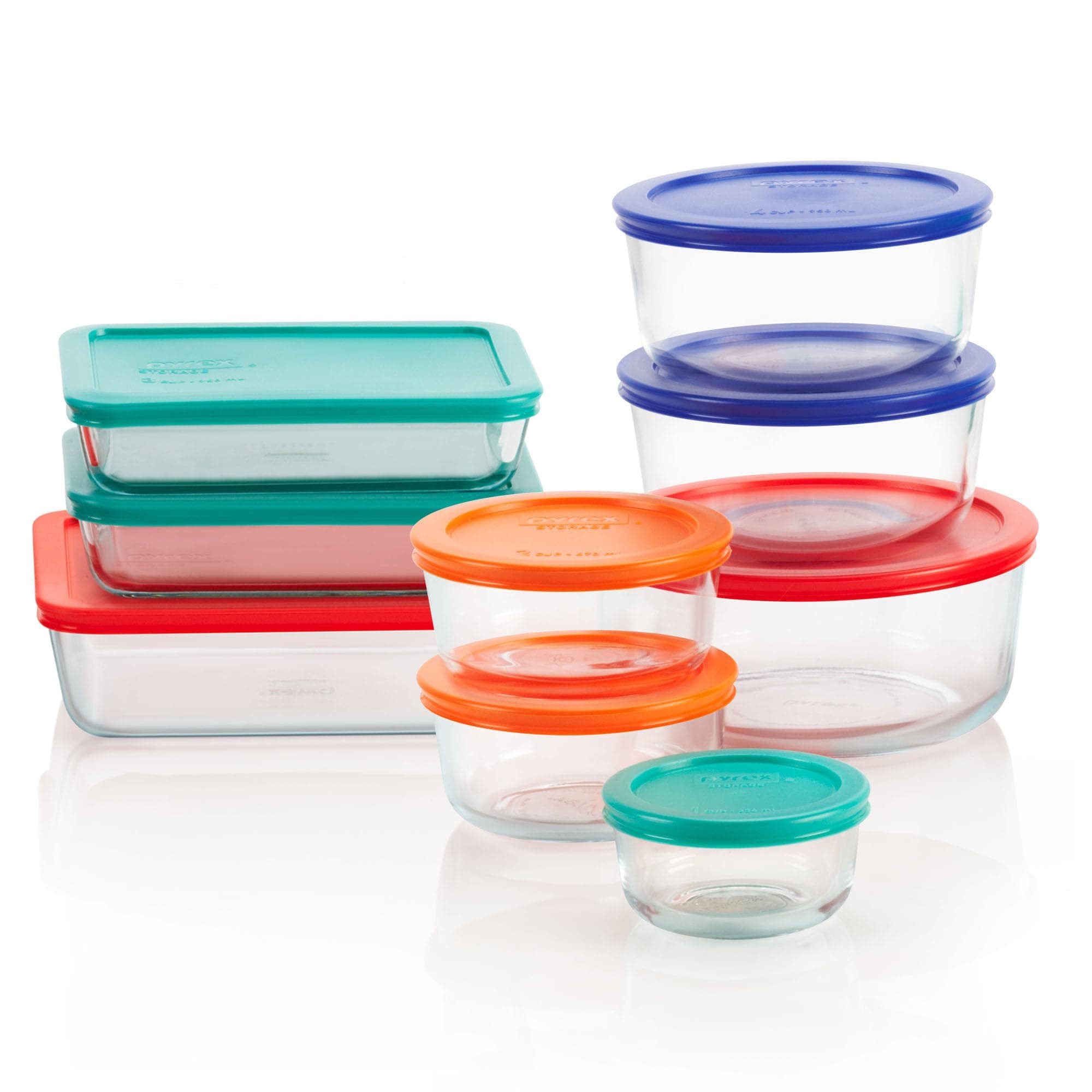 Pyrex Simply Store Glass Rectangular and Round Food Container Set (18-Piece, BPA-free)
