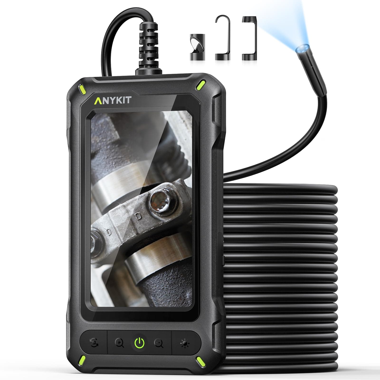 Anykit Industrial Endoscope Camera with 4.3'' LCD Screen, 6mm Borescope Inspection Camera, 6 Adjustable Lights, IP67 Waterproof, 16.5FT Semi-Rigid Cable