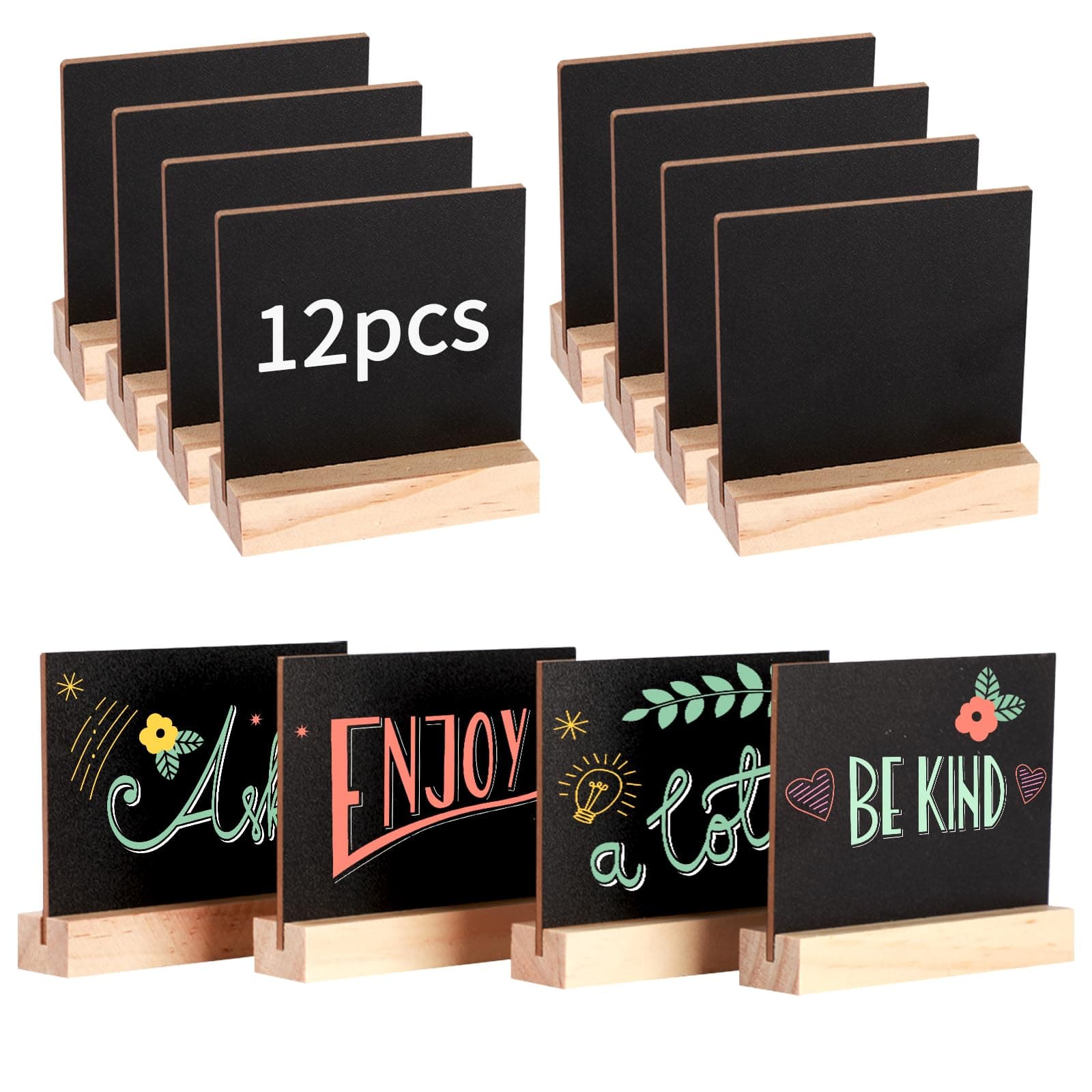 12 Pcs Mini Chalkboard Signs, 10 * 7.5cm Double Sided Small Blackboard with Wooden Stand Mini Blackboard Message Tabletop Board for Message Signs Food Labels Party Table Decoration Price Tag