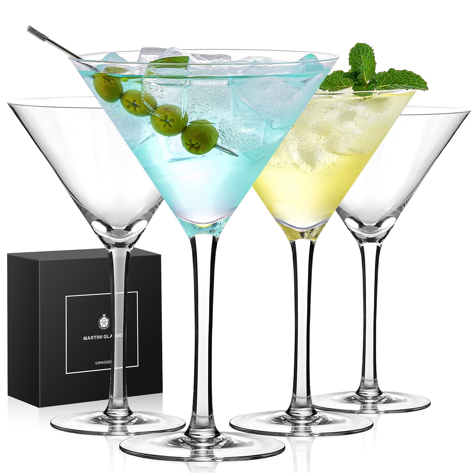 Martini Glasses Set of 4, 9 oz Crystal Cocktail Glasses, Hand Blown Crystal Martini Glasses for Espresso Martini, Cosmopolitan, Gimlet, Home Bar, Party, Martini Glassware Gift Set (Stem)