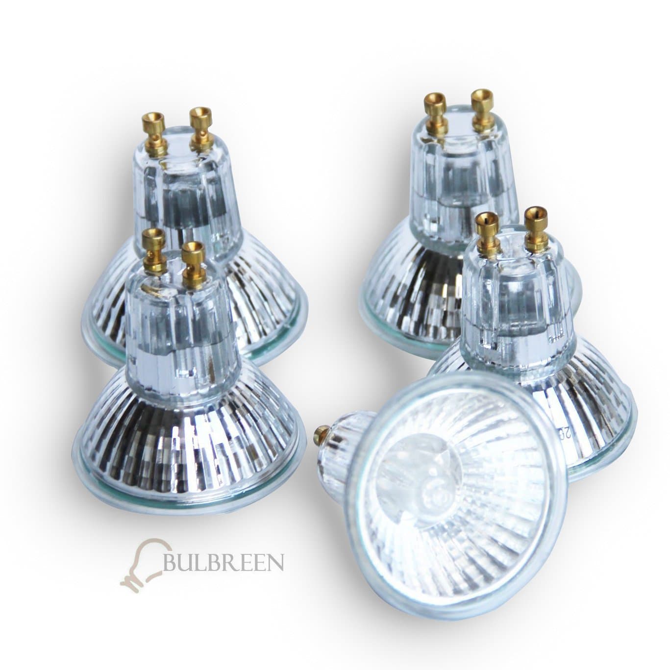 Pack of 5 BULBREEN GU-10 Base Halogen Flood Replacement Light Bulbs for Versatile Usage , Ceiling , Table , Desk , Floor , Cabinet , Closet Lights Individually Packed