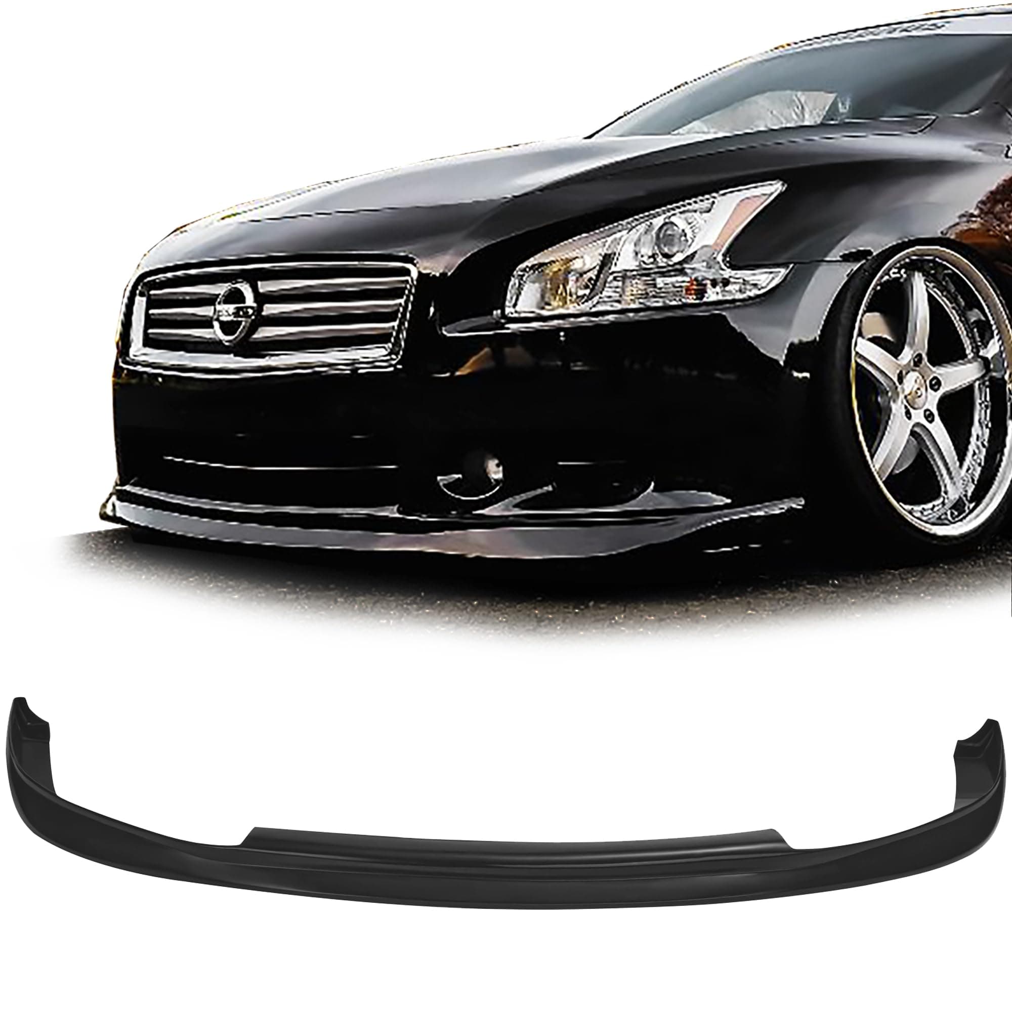Compatible with/Replacement for Front Bumper Lip, GT-S Style PU Front Lip Spoiler Black, Fits 2009 2010 2011 2012 2013 2014 2015 Nissan Maxima Sedan