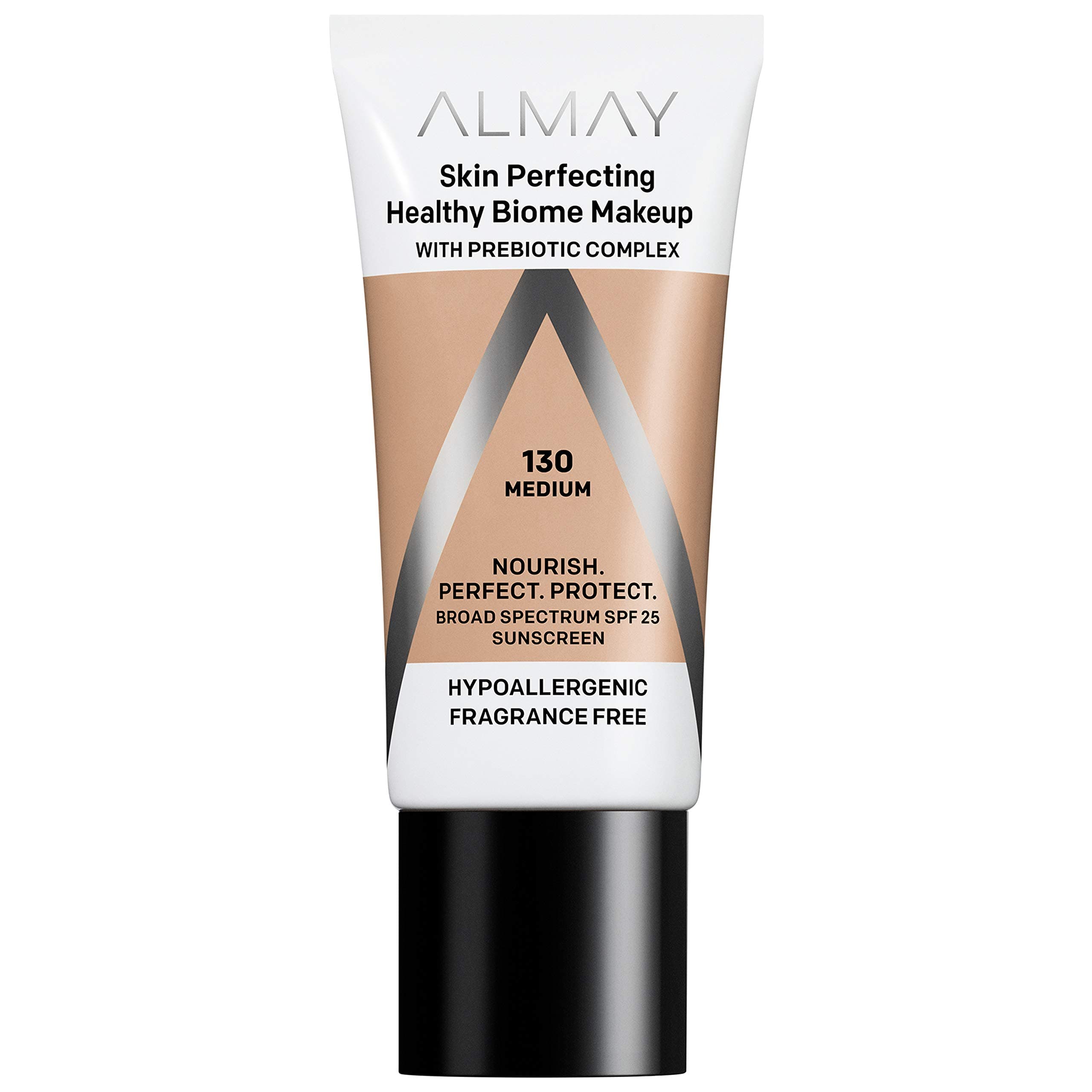 Skin Perfecting Healthy Biome Foundation Makeup with Prebiotic Complex SPF 25, Hypoallergenic, -Fragrance Free, 130 Medium, 1 fl. oz.