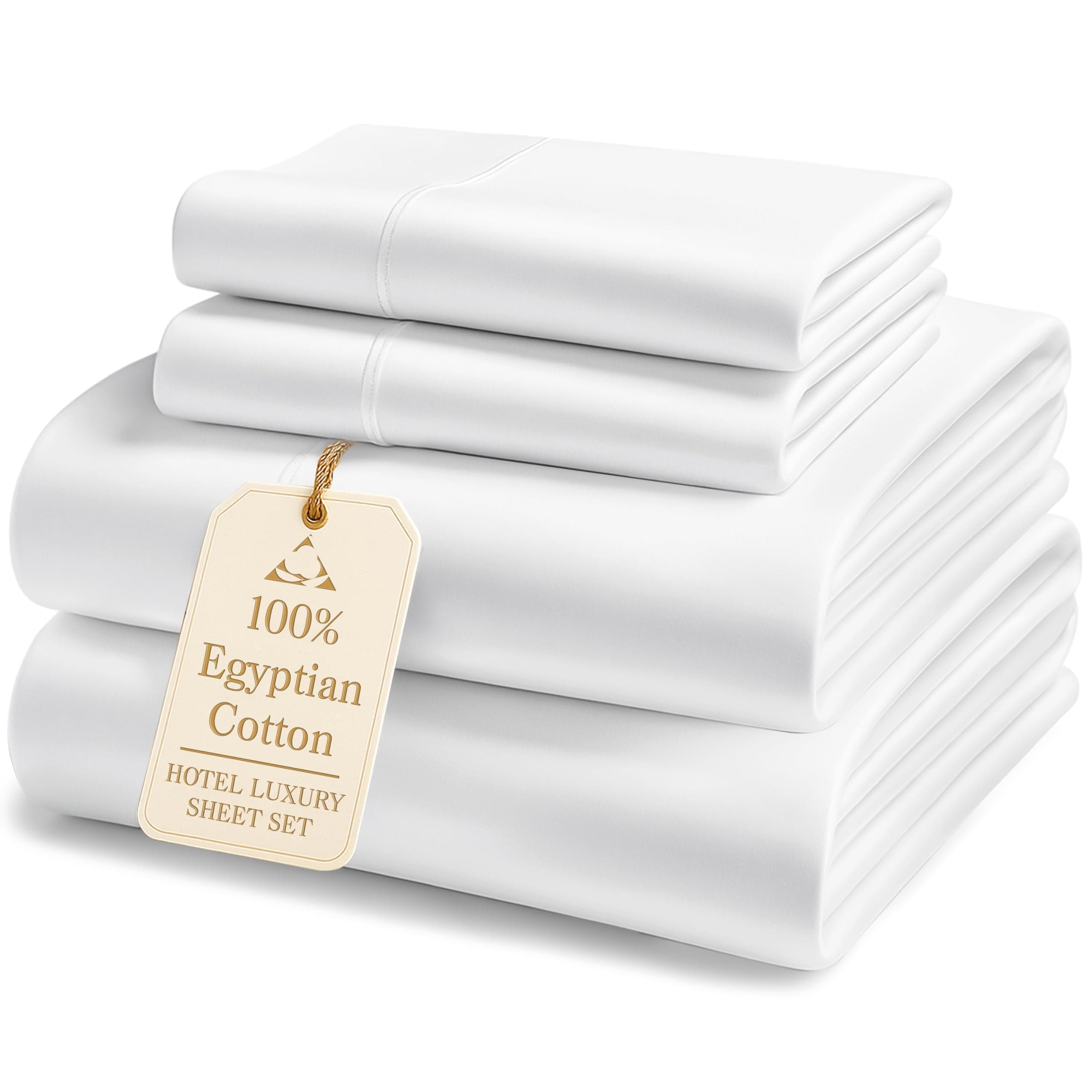100% Egyptian Cotton Sheets Queen Size - 1000 Thread Count White Bed Sheets for Queen Size Bed, Long Staple Bedding Sheets, Sateen Weave, Luxury Hotel Sheets, Fits Upto 17' Mattress