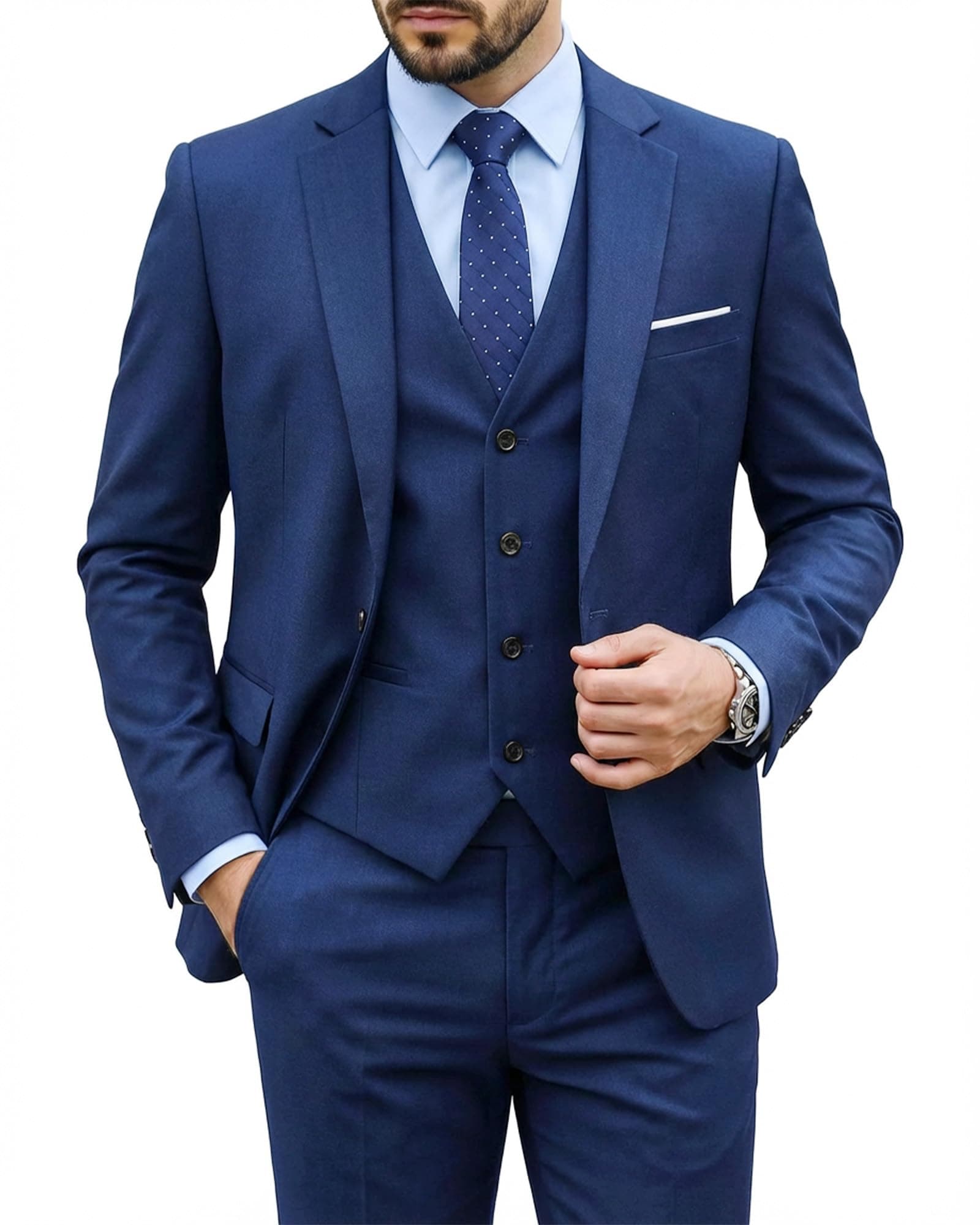 Men's 3 Piece Suit Set with Tie, One Button Slim Fit Solid Jacket Vest Pants, Prom Party Wedding Business Suits for Men