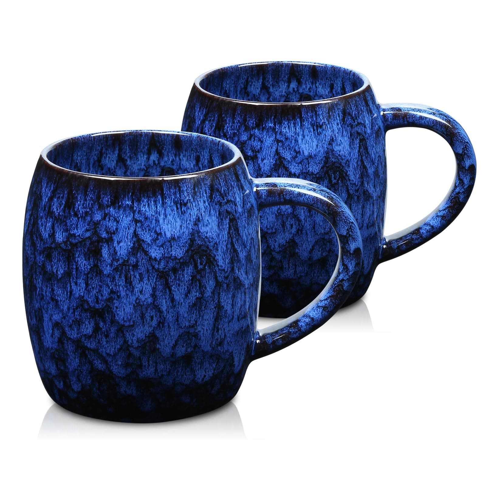 2PCs 26Oz Extra Large Ceramic Coffee Mug, 700ml Handmade Glaze Oversized Tea Cup for Office and Home, Microwave and Dishwasher Safe, Jumbo Porcelain Cups with Big Handle for Milk Cocoa (Deep Blue)