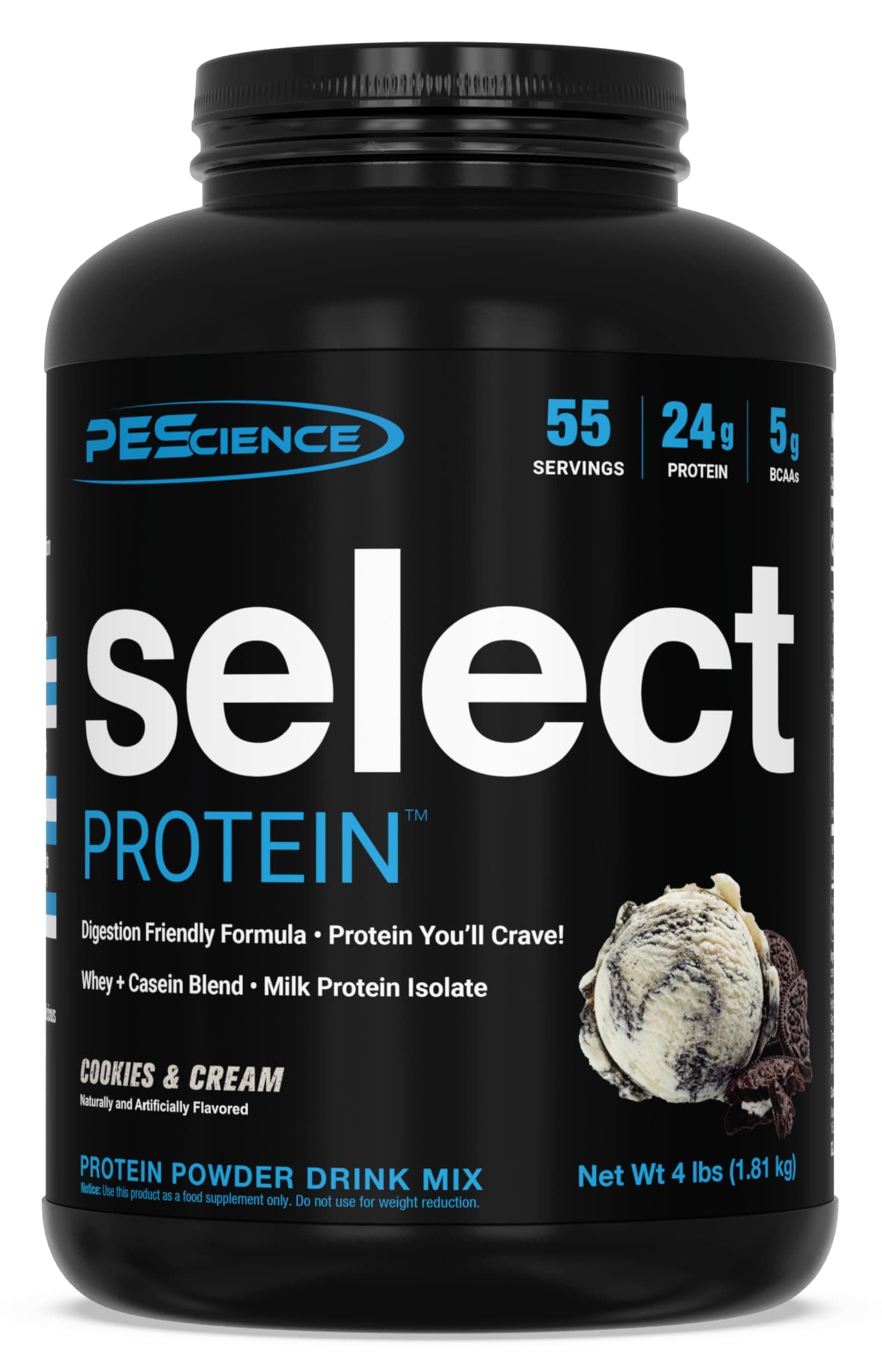 Select Protein Powder, Whey and Casein Blend, Lean Protein Powder for Women and Men, Low Calorie, Low Carb, Keto Friendly, Gluten Free, Cookies and Cream - 55 Servings