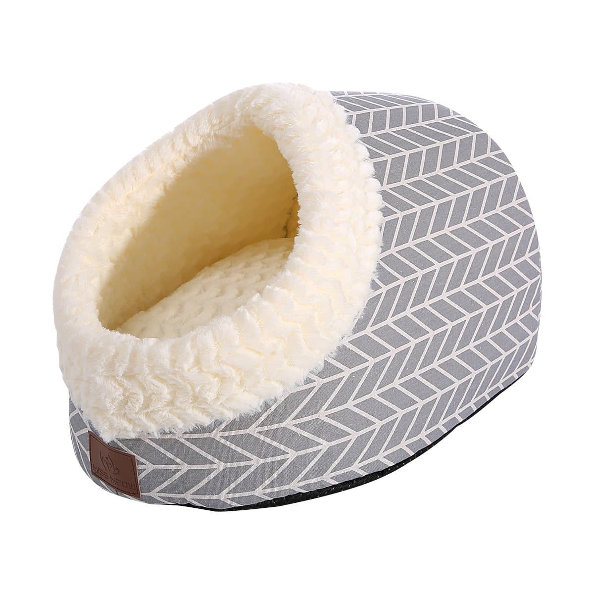 Cat Bed for Indoor Cats,Medium Large Cats Cave Bed,Machine Washable Slip Resistant Bottom,Ultra Soft Plush Cushion (Gray Arrow Cave)