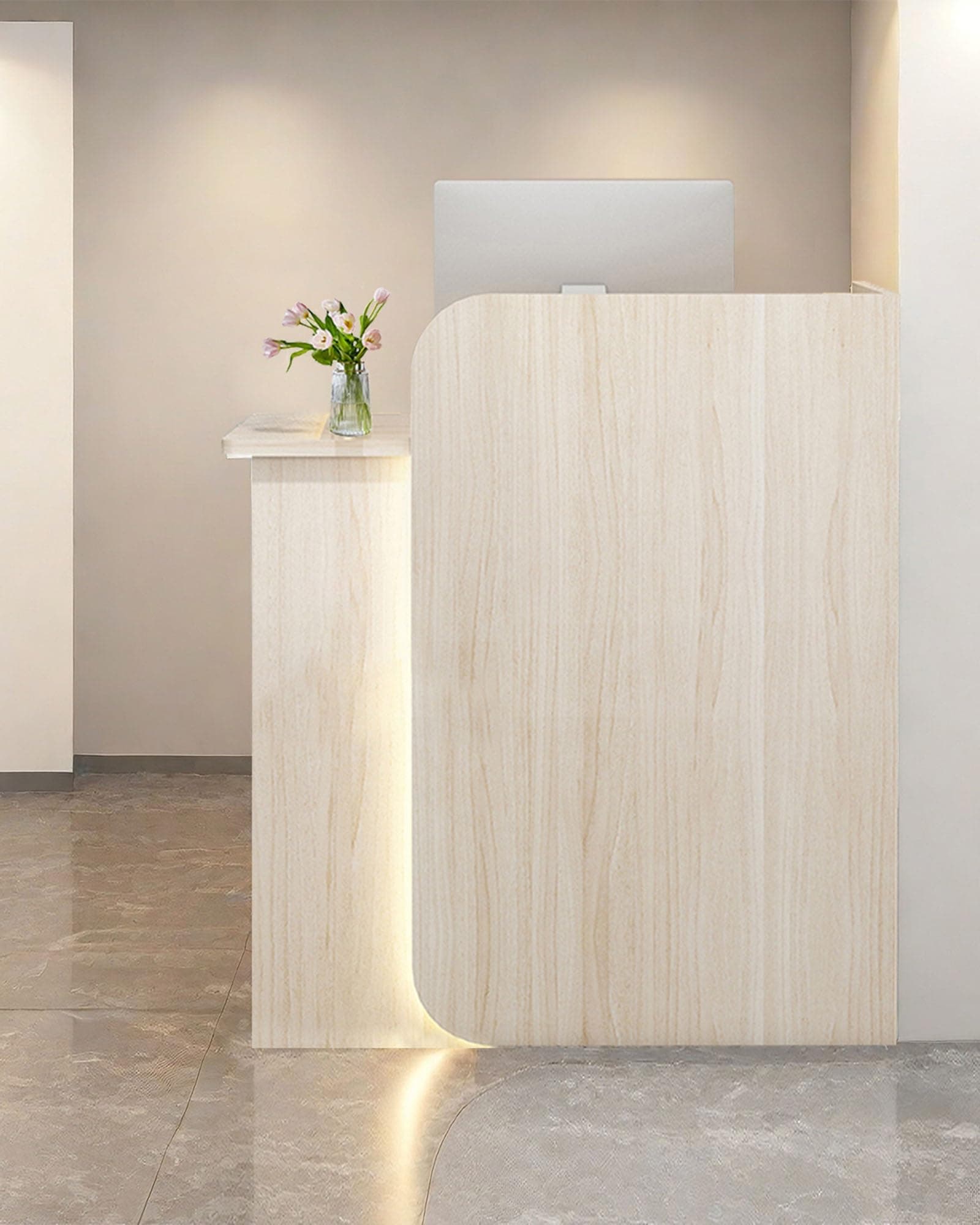 Reception Desk Office Checkout Counter, Modern Front Desk Reception Counter Desk with Lockable Drawer Simple Retail Counter for Retail, Lobby, Beauty Salon Clothing Store(Woodgrain,24" Lx18 Wx39 H)