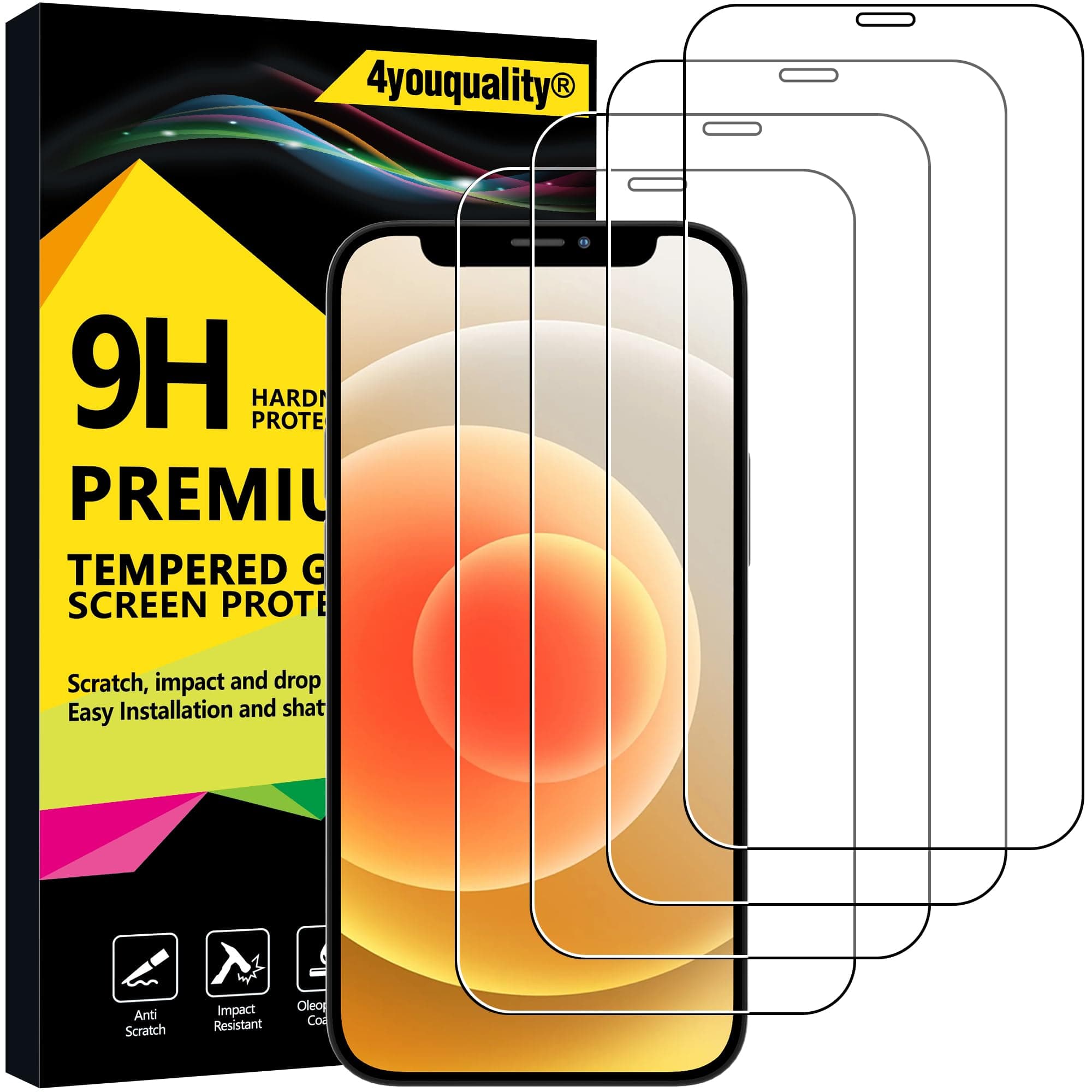 [4-Pack Screen Protector for iPhone 12 & iPhone 12 Pro (6.1-Inch), Tempered Glass Film, [LifetimeSupport][Anti-Scratch][Anti-Shatter]